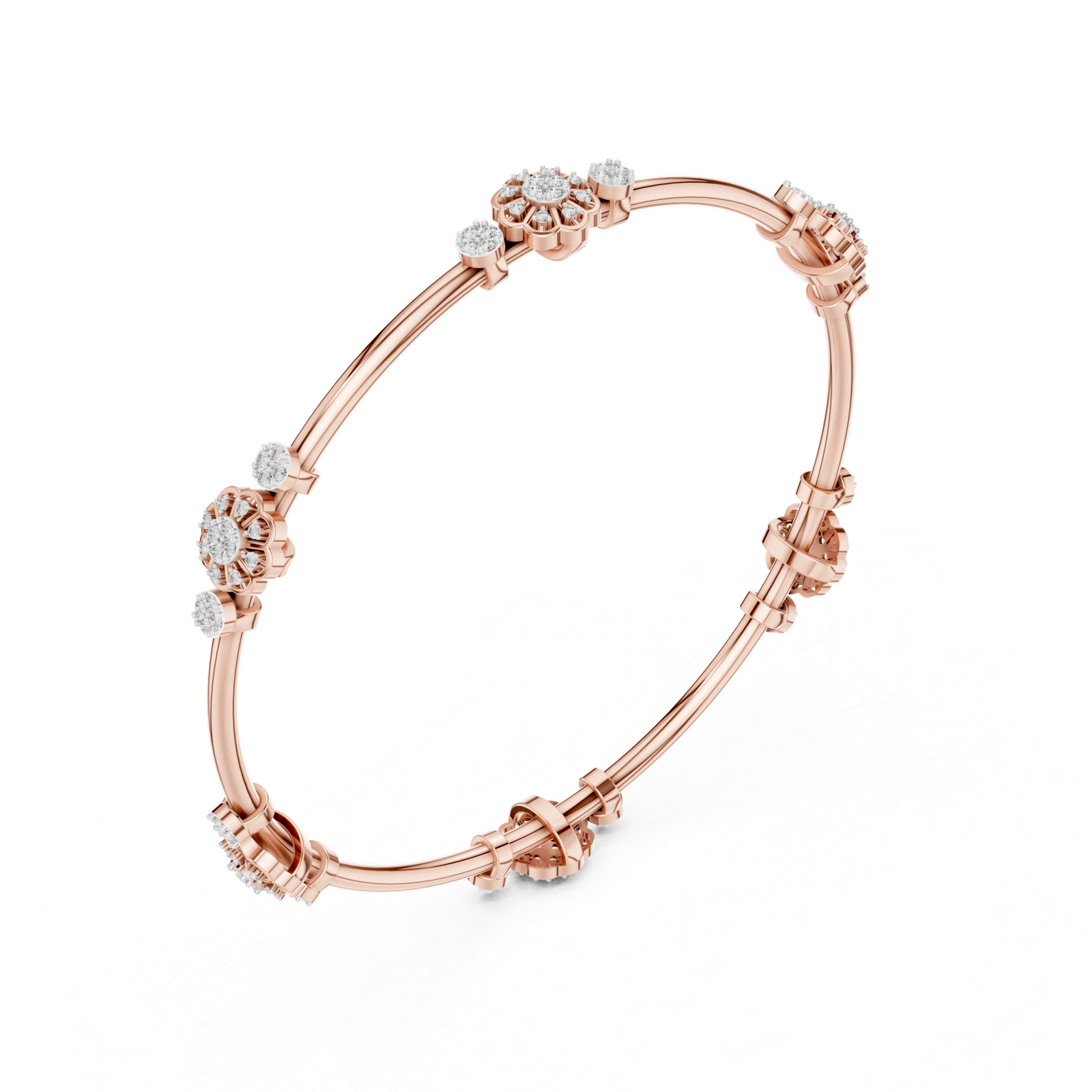 Maison Bloom Round Diamond Station Bangle Bracelet