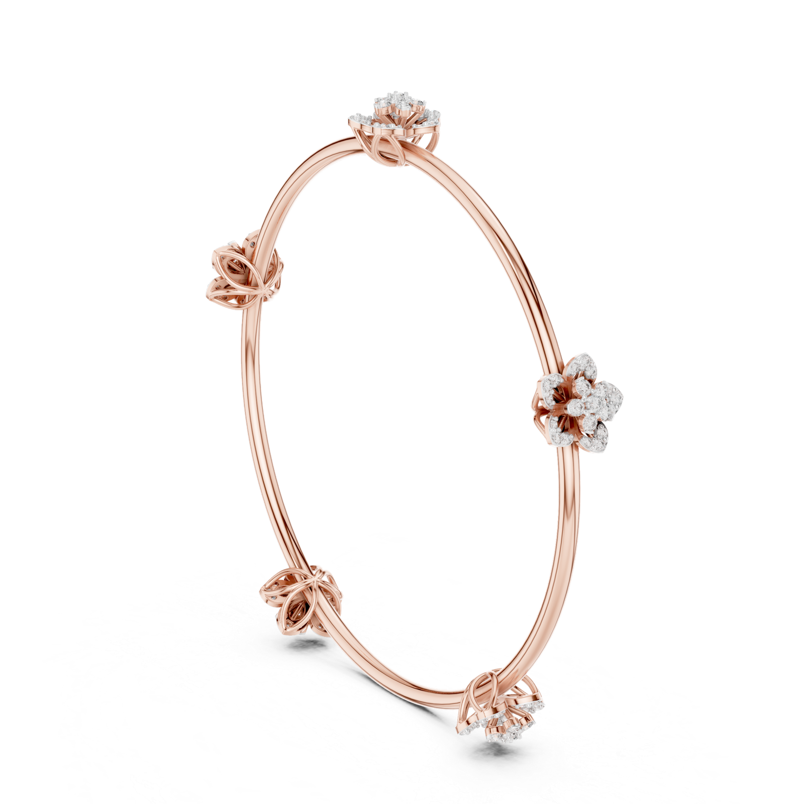 Solara Five Bloom Round Diamond Station Bangle Bracelet