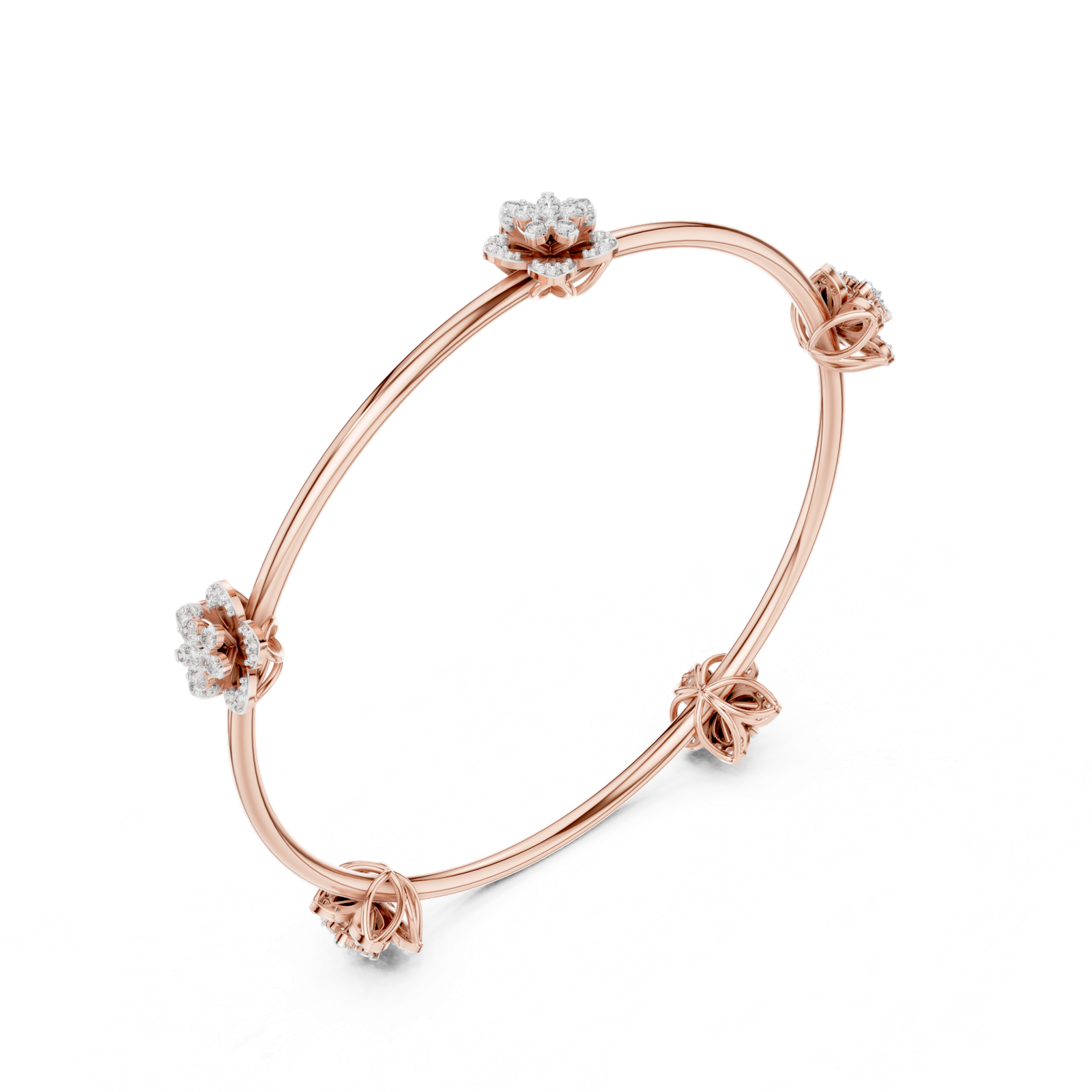 Solara Five Bloom Round Diamond Station Bangle Bracelet