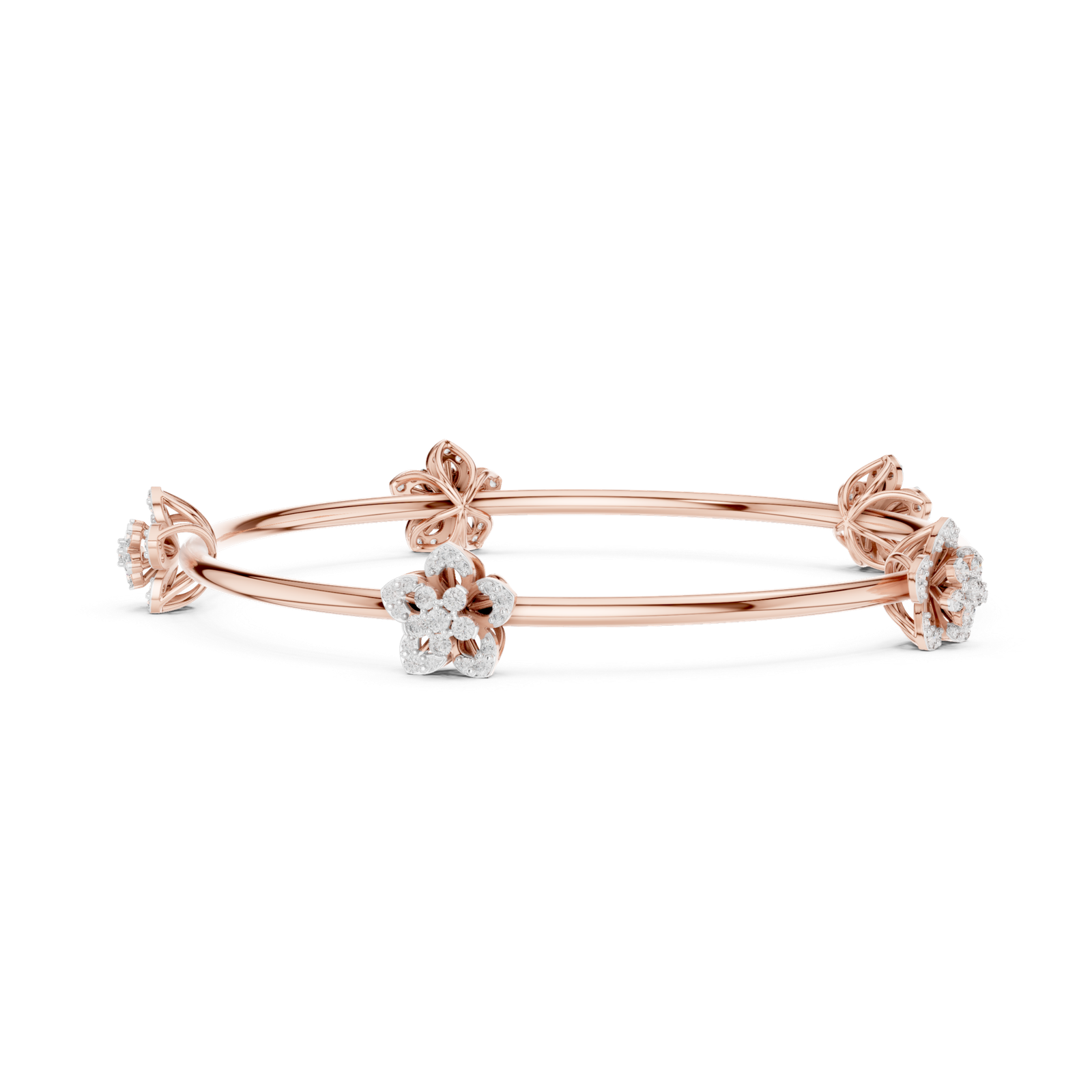 Solara Five Bloom Round Diamond Station Bangle Bracelet
