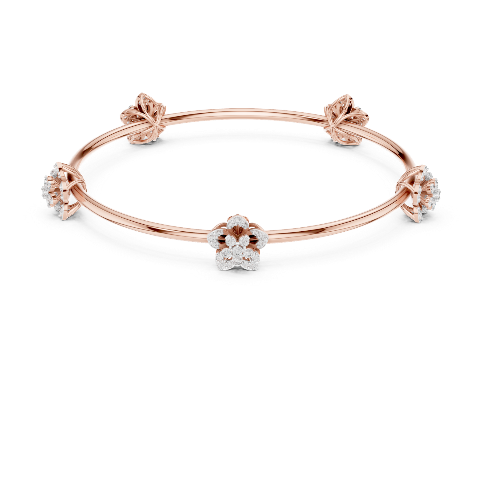 Solara Five Bloom Round Diamond Station Bangle Bracelet