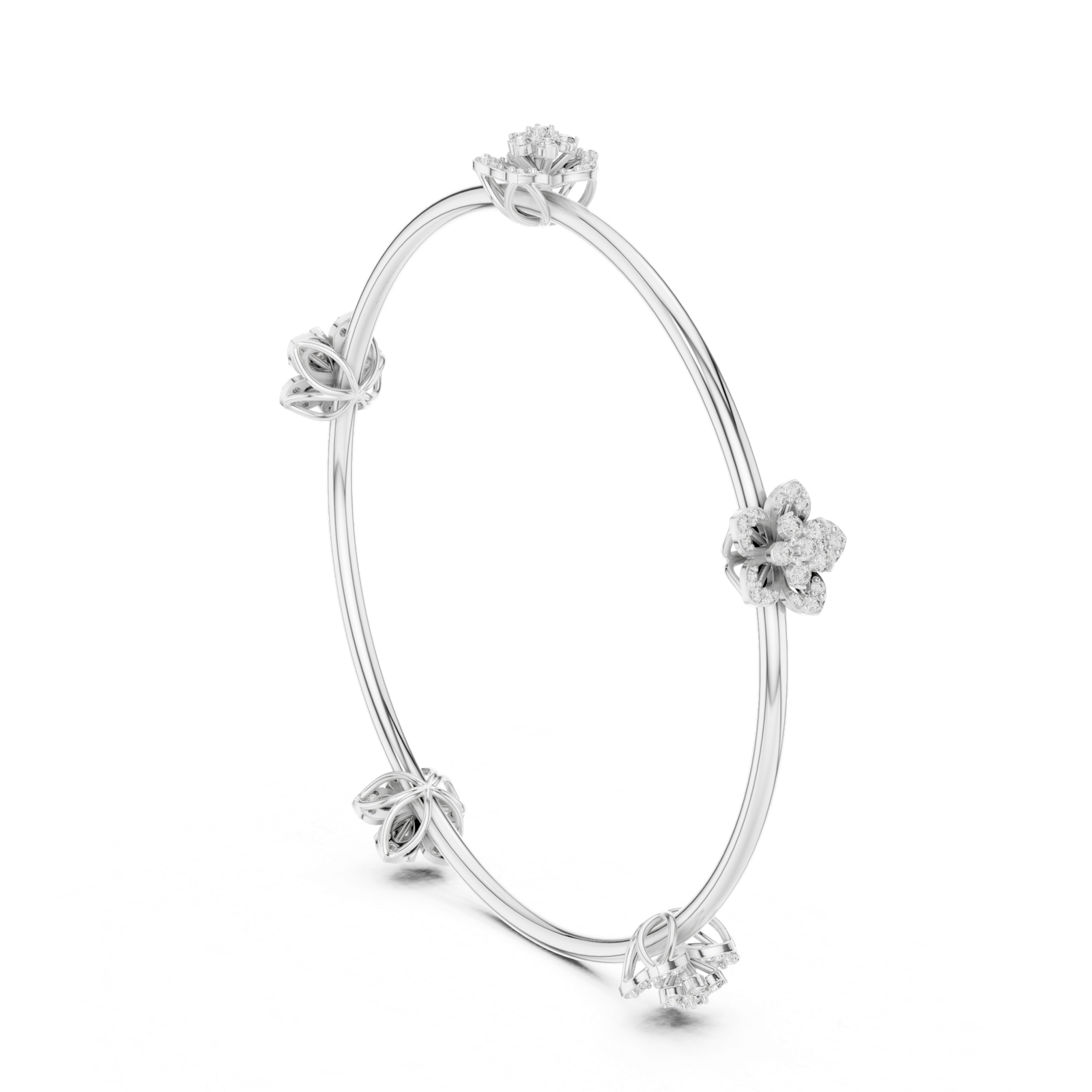 Solara Five Bloom Round Diamond Station Bangle Bracelet