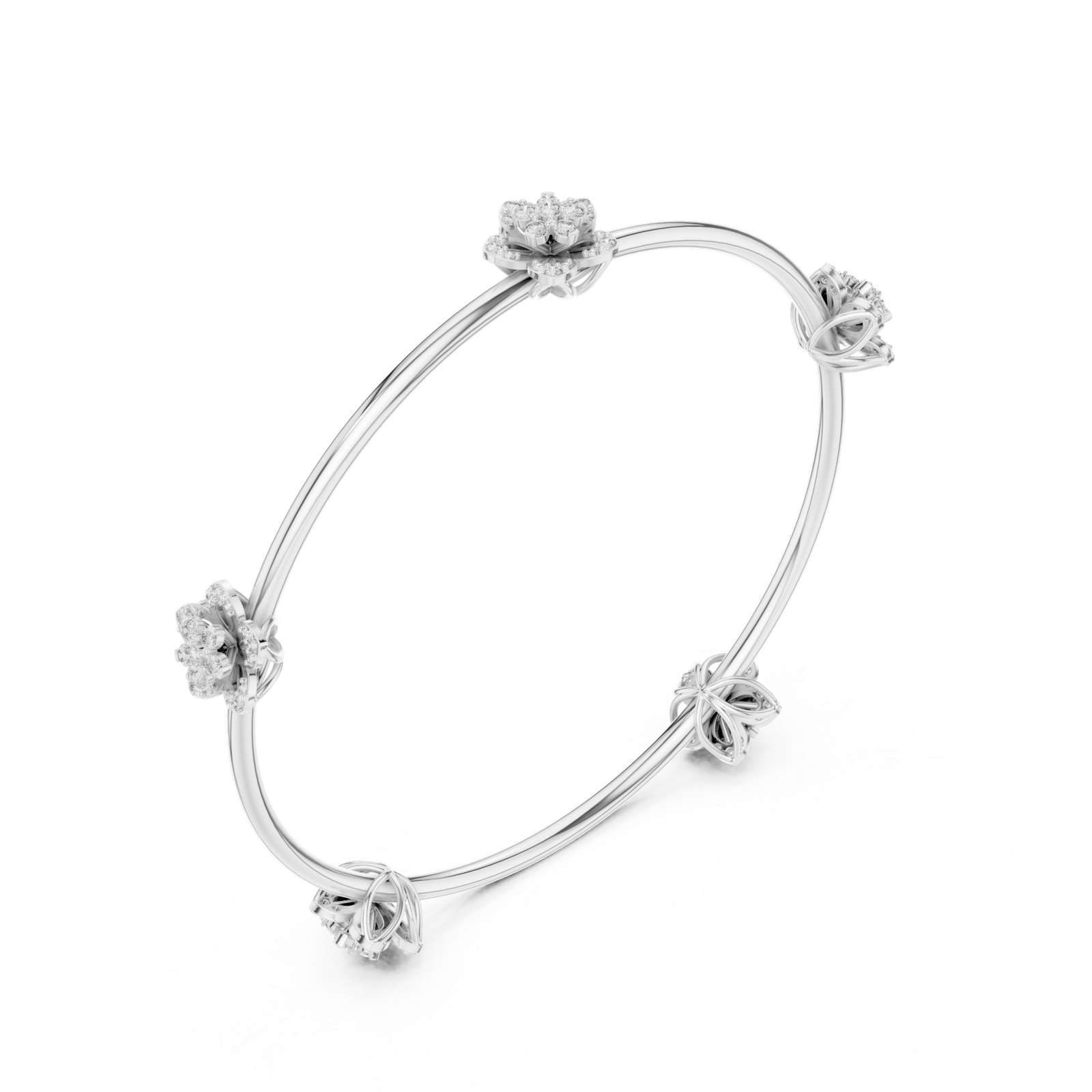 Solara Five Bloom Round Diamond Station Bangle Bracelet