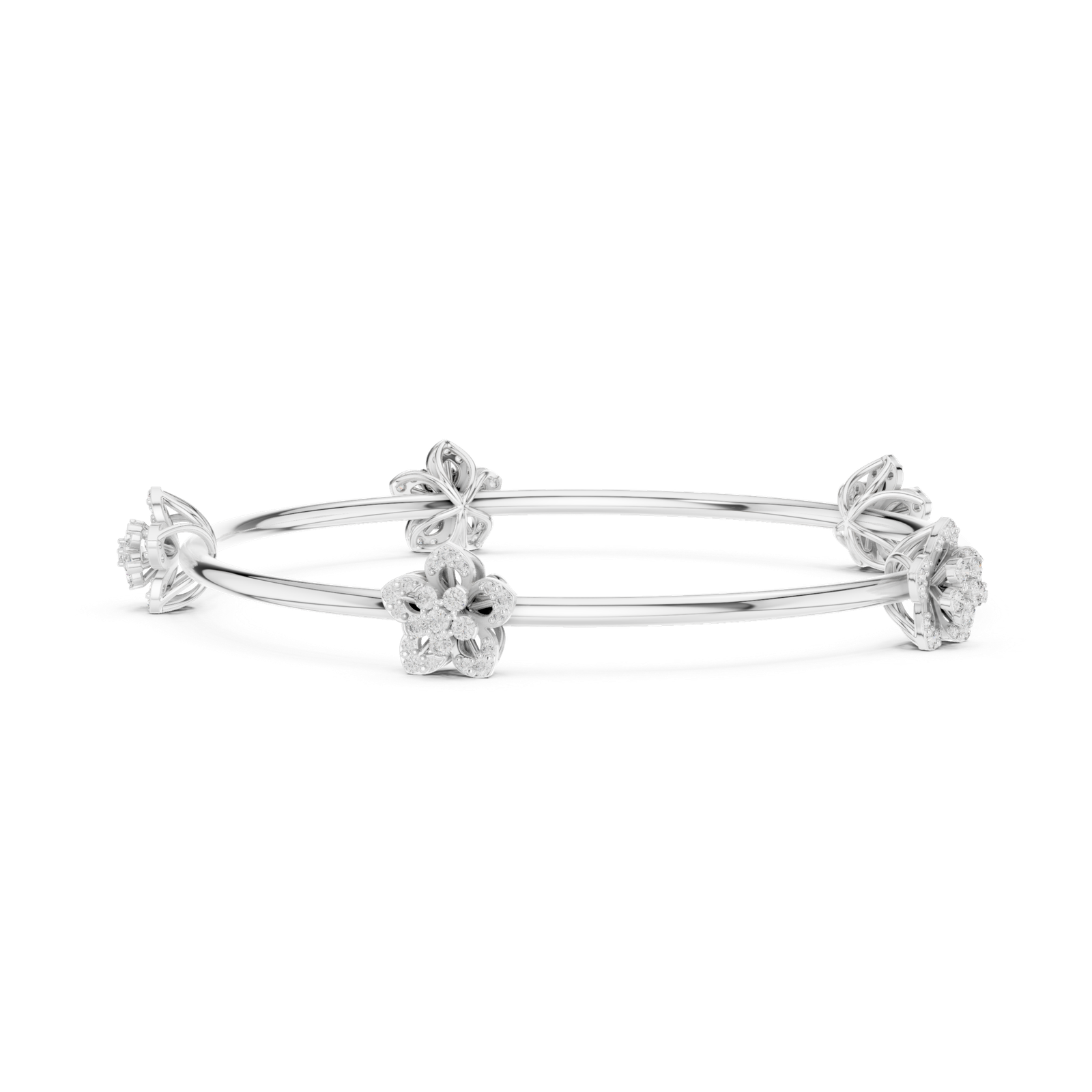 Solara Five Bloom Round Diamond Station Bangle Bracelet