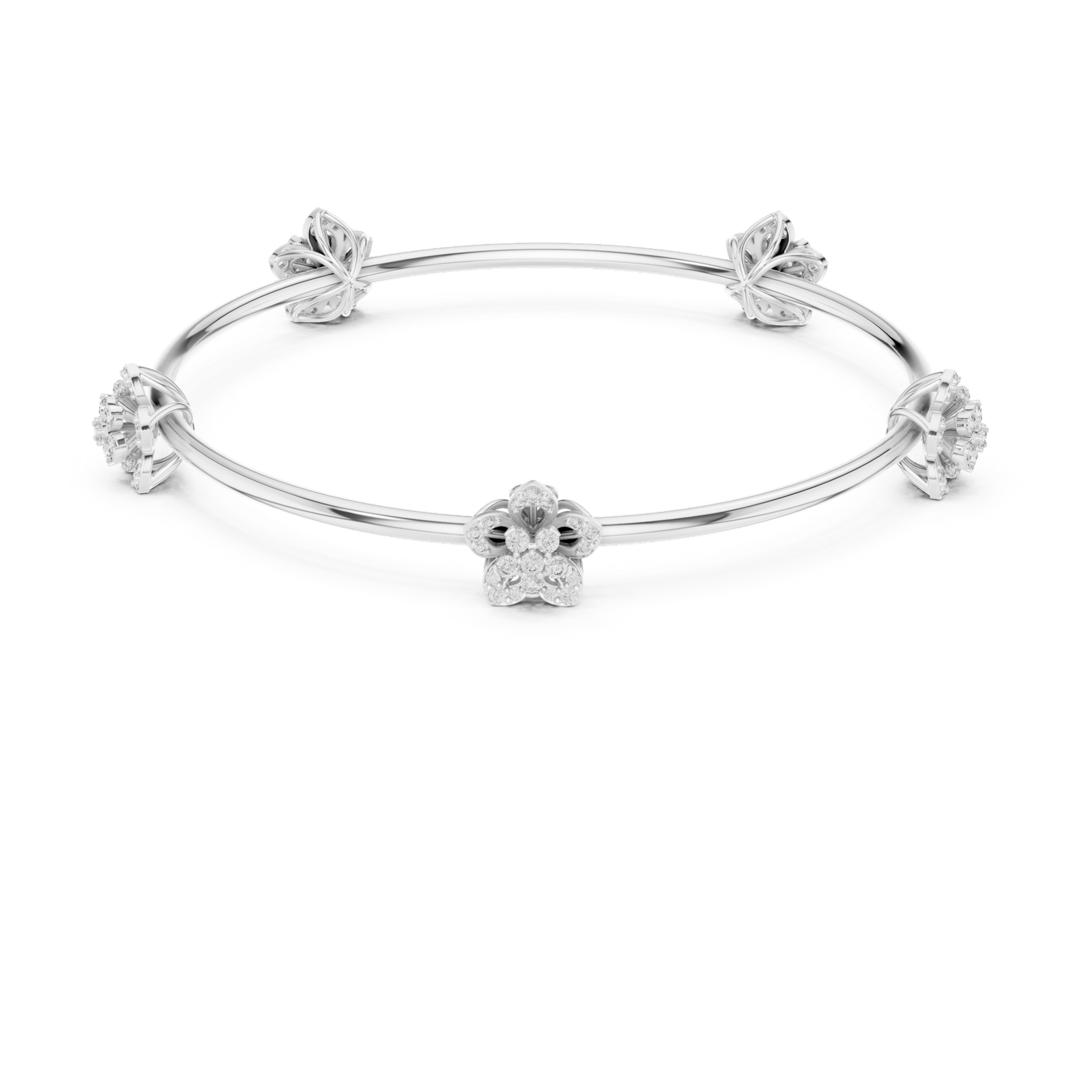 Solara Five Bloom Round Diamond Station Bangle Bracelet