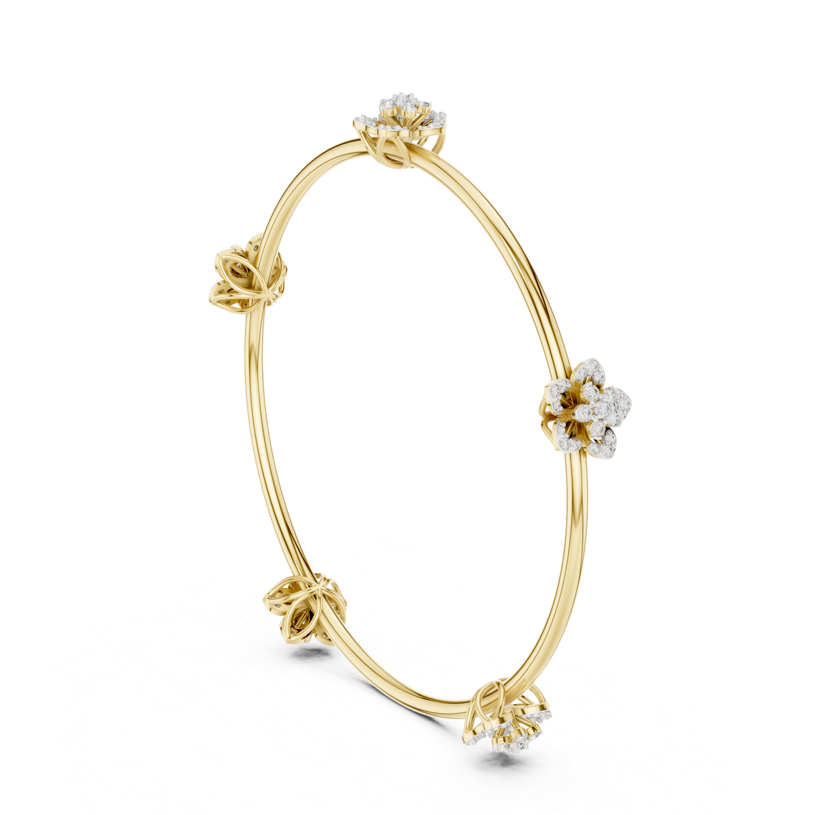 Solara Five Bloom Round Diamond Station Bangle Bracelet
