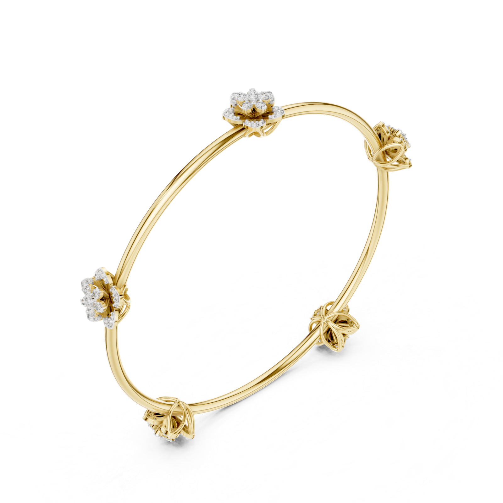 Solara Five Bloom Round Diamond Station Bangle Bracelet