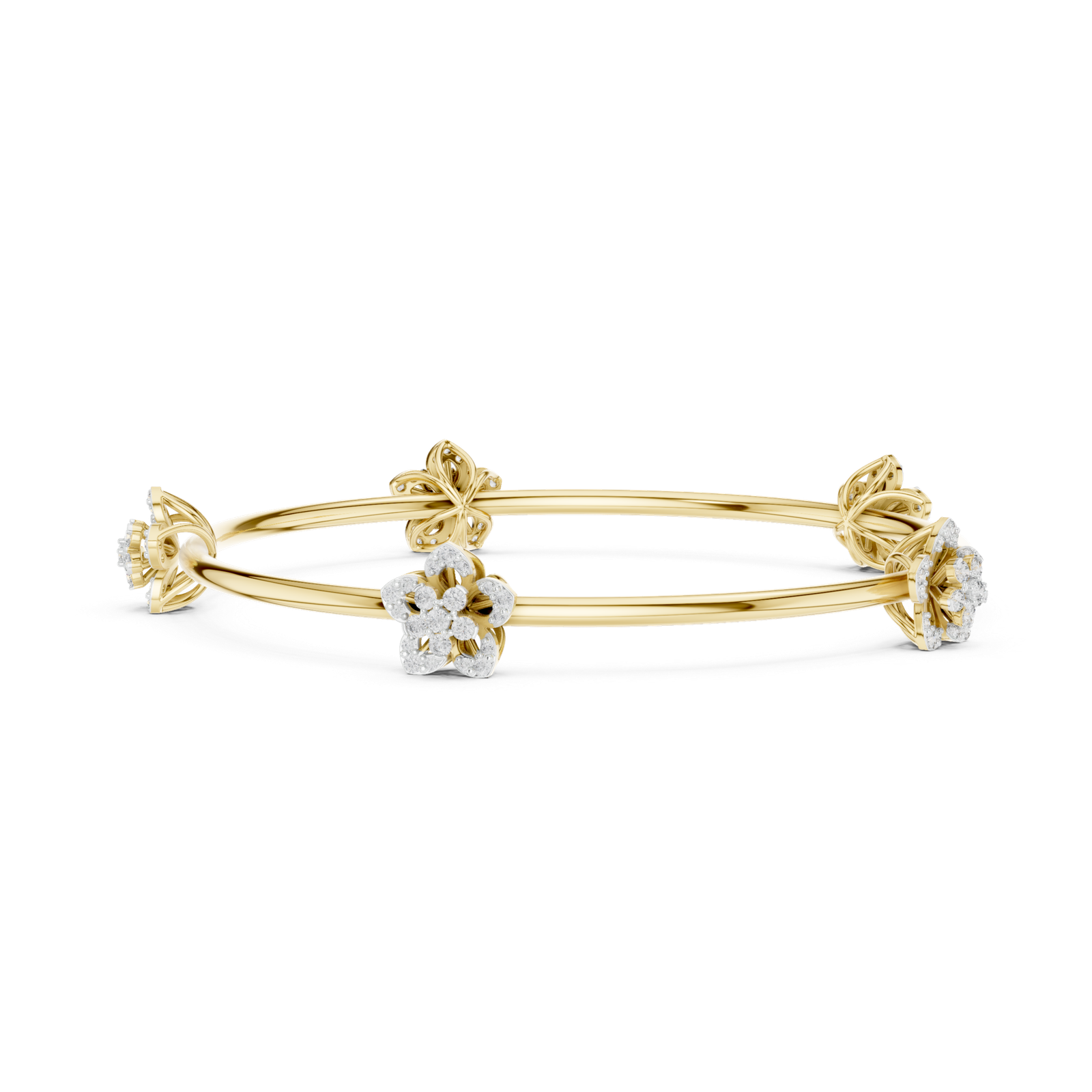 Solara Five Bloom Round Diamond Station Bangle Bracelet