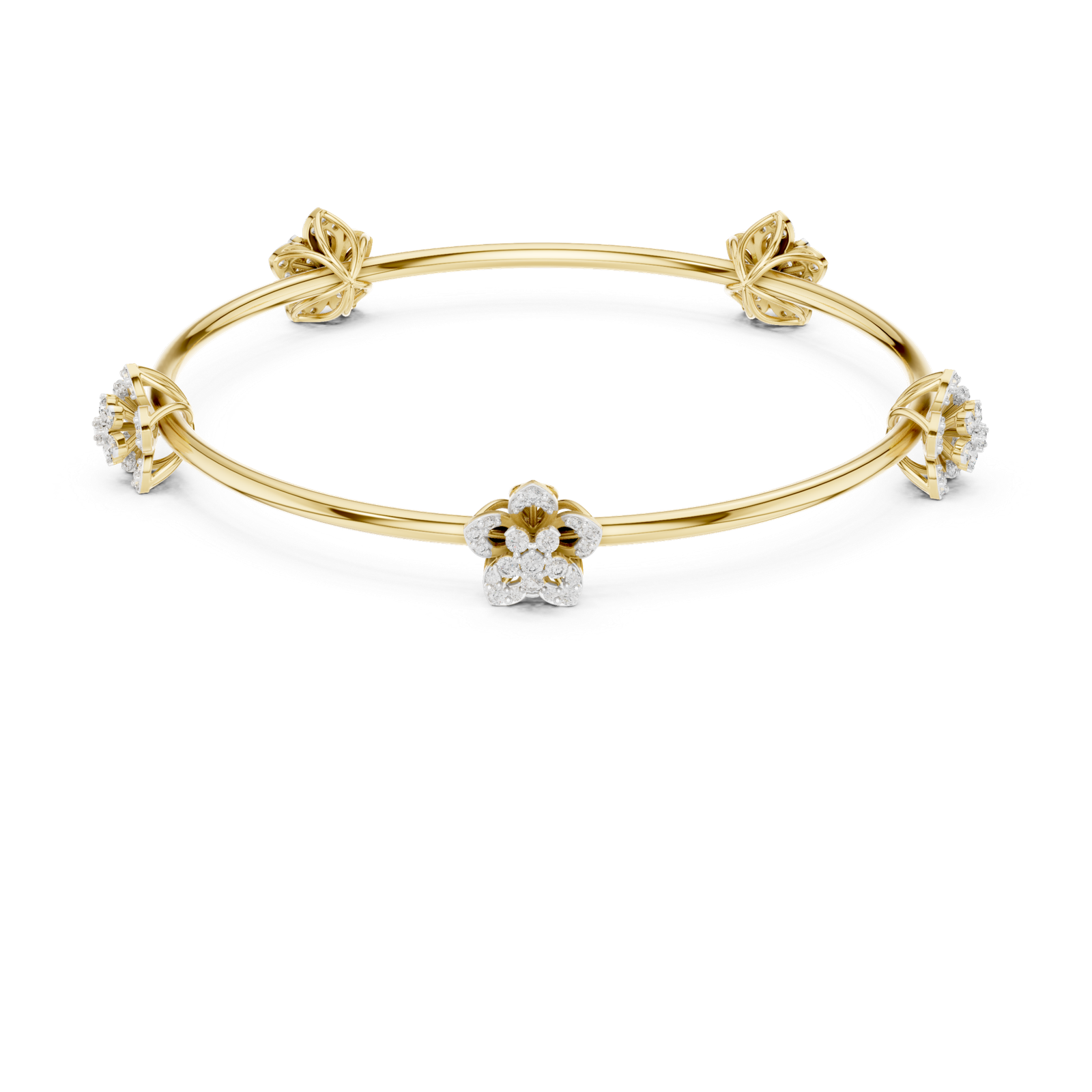 Solara Five Bloom Round Diamond Station Bangle Bracelet