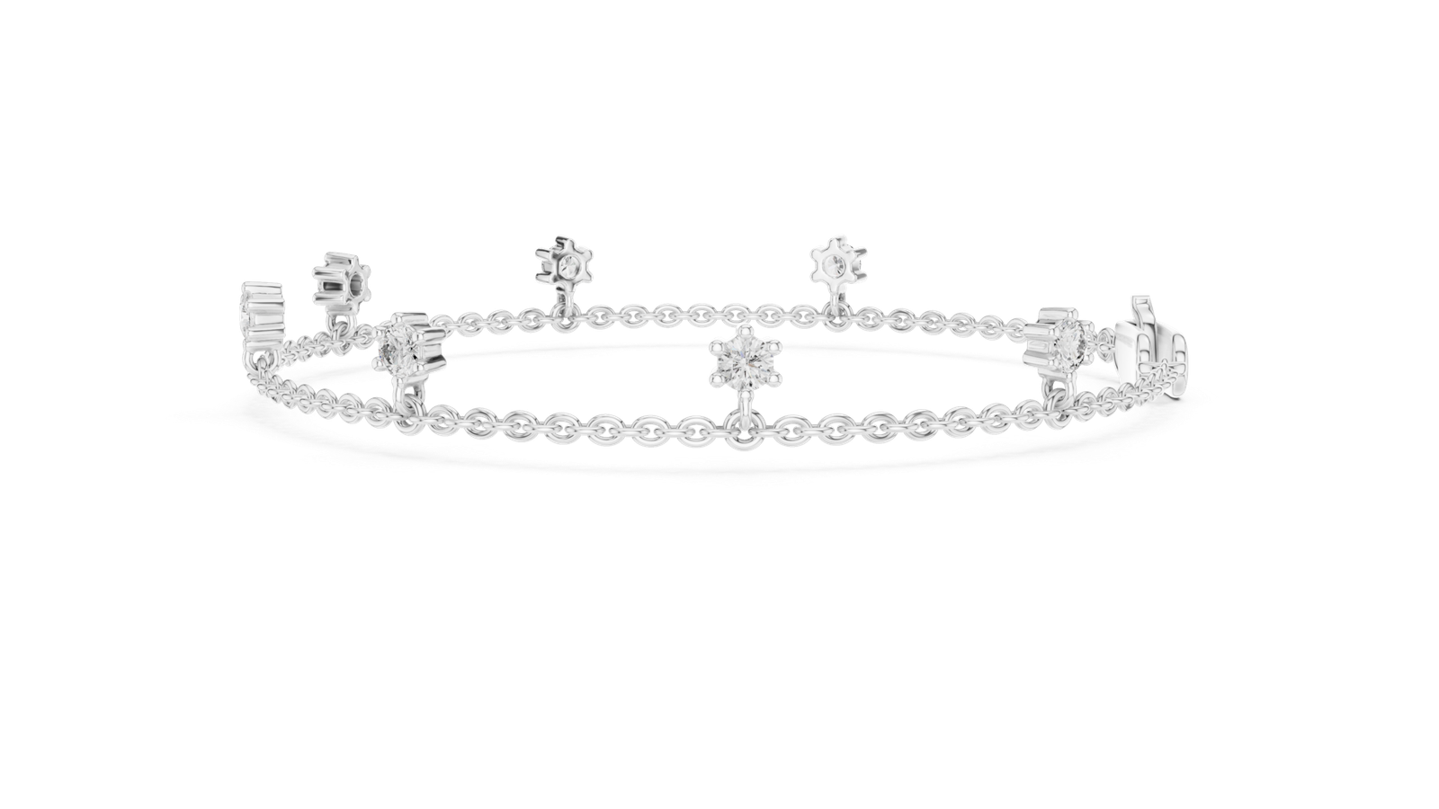 Camellia Dainty Round Diamond Charm Bracelet