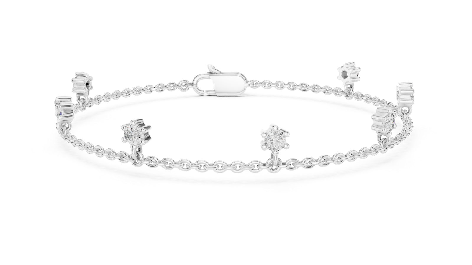 Camellia Dainty Round Diamond Charm Bracelet