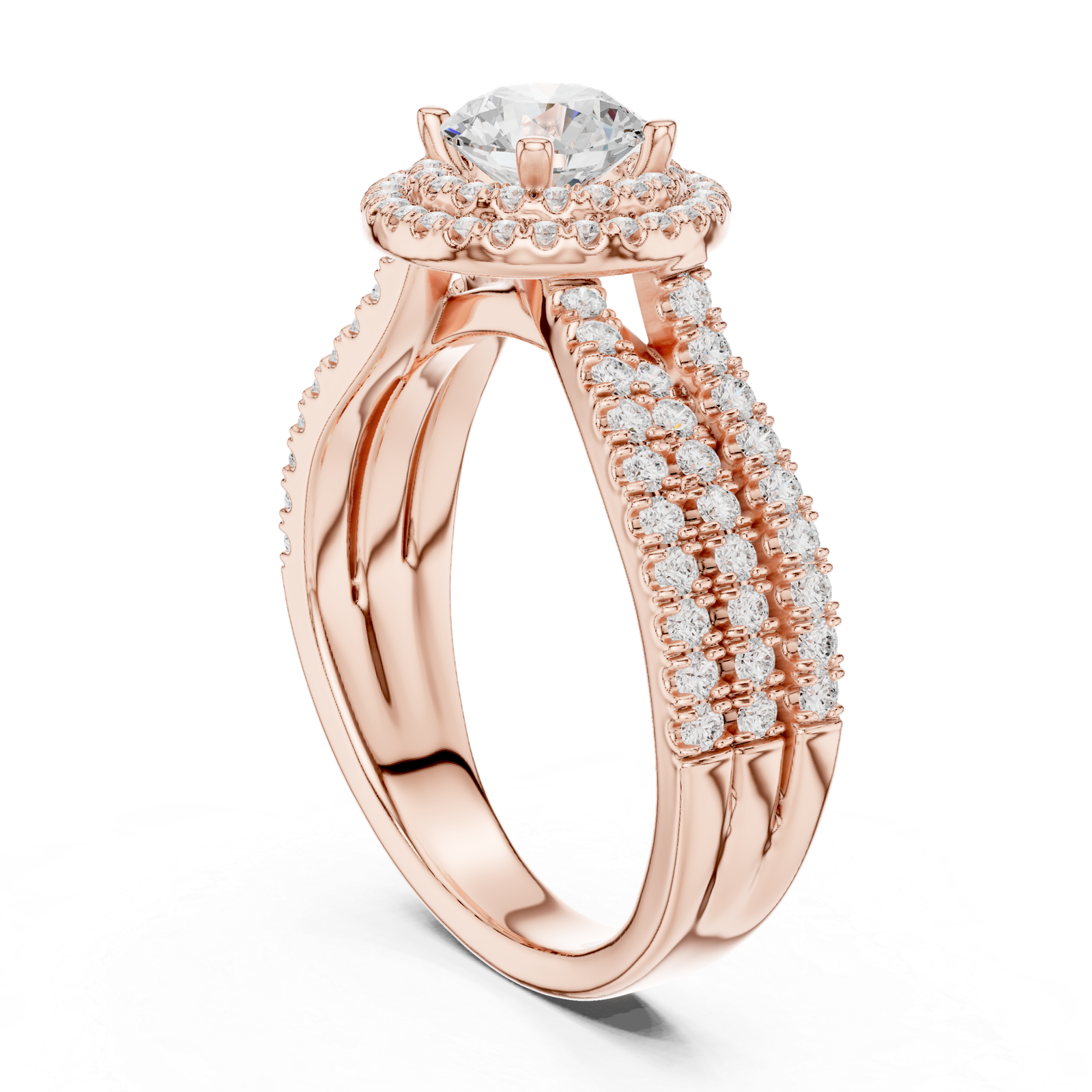 Round Halo Triple Row Ring