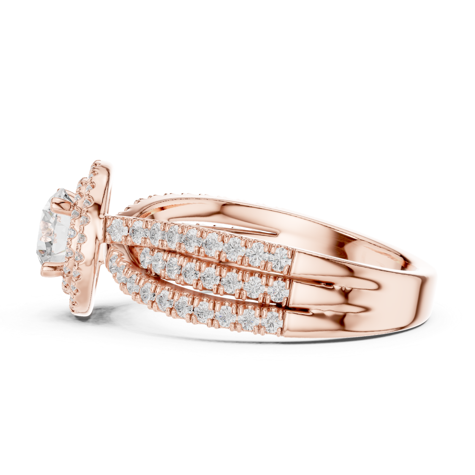 Round Halo Triple Row Ring