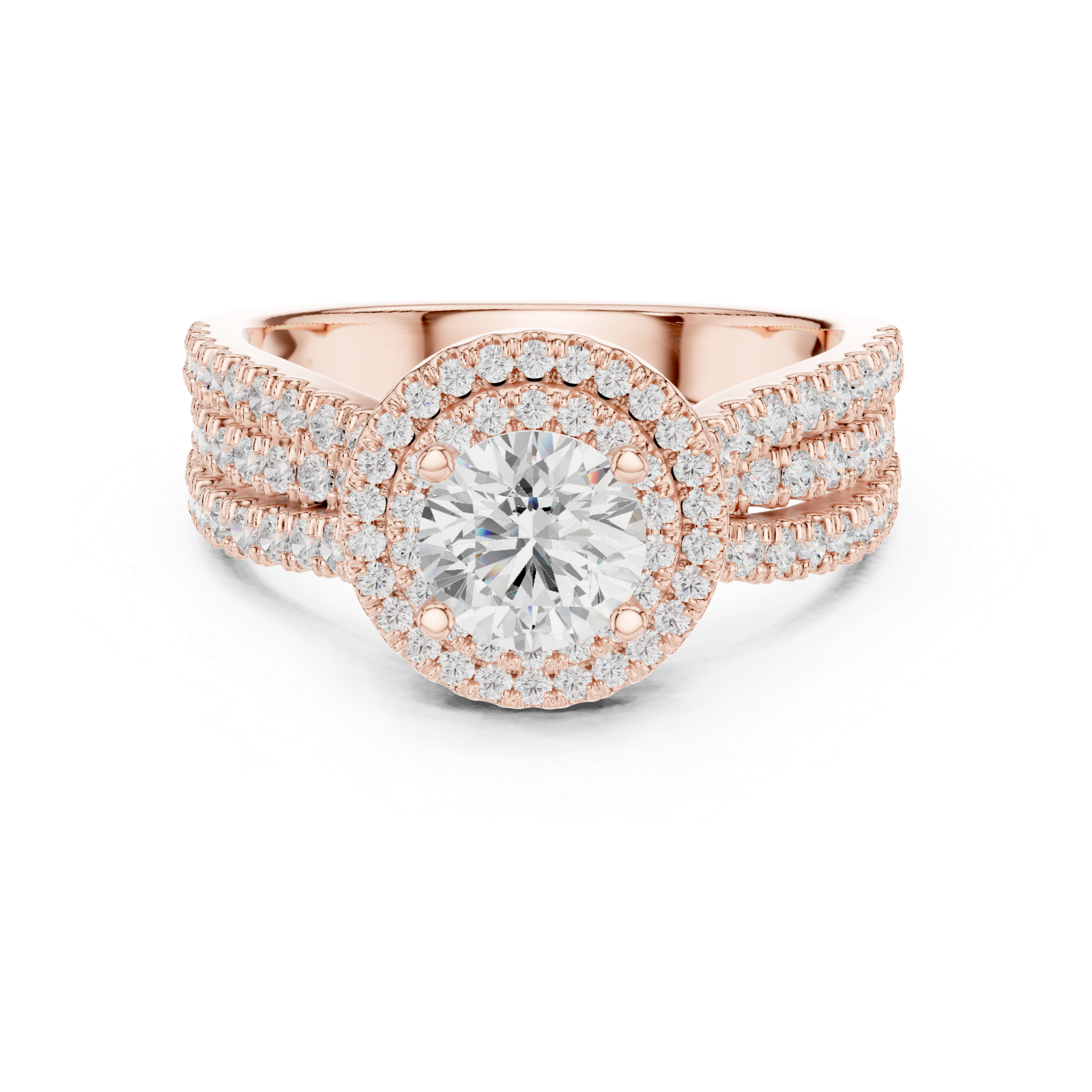 Round Halo Triple Row Ring