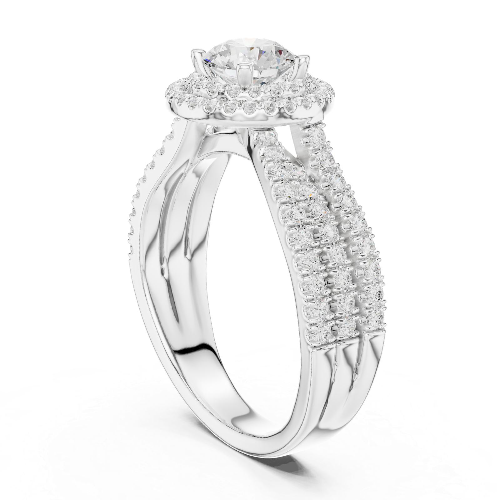 Round Halo Triple Row Ring