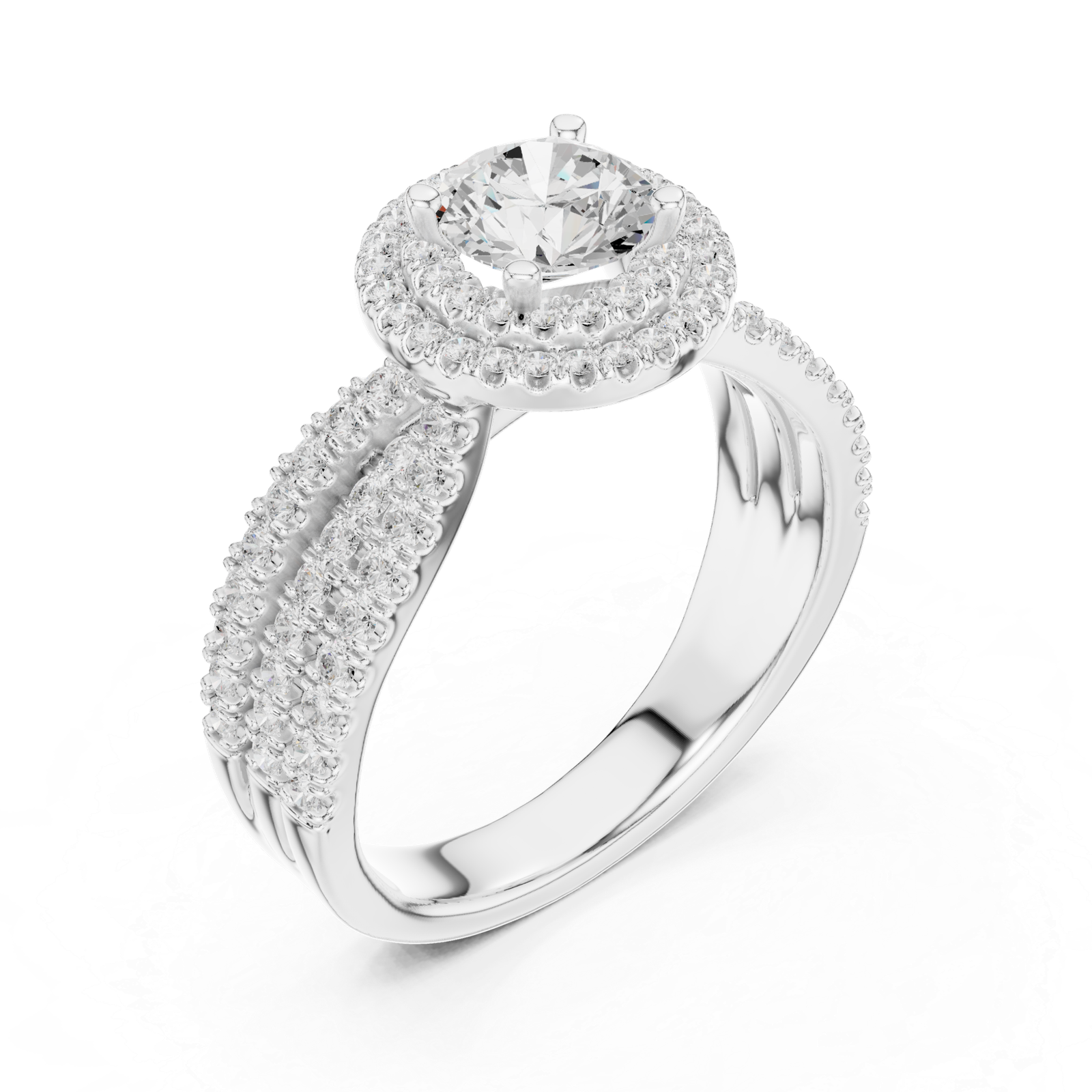 Round Halo Triple Row Ring