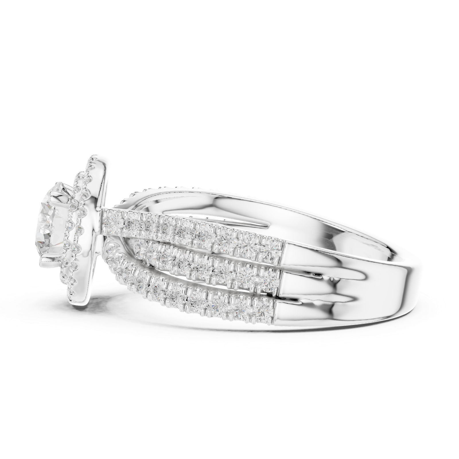 Round Halo Triple Row Ring