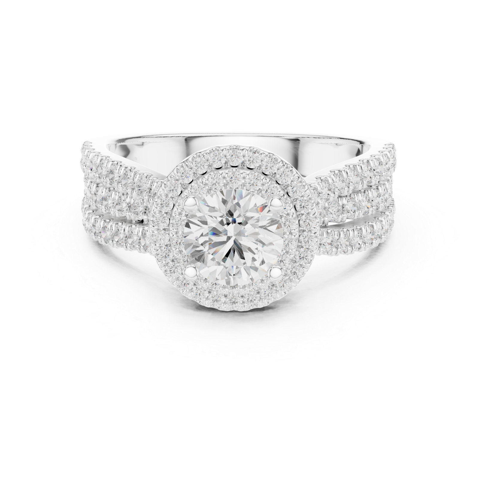 Round Halo Triple Row Ring