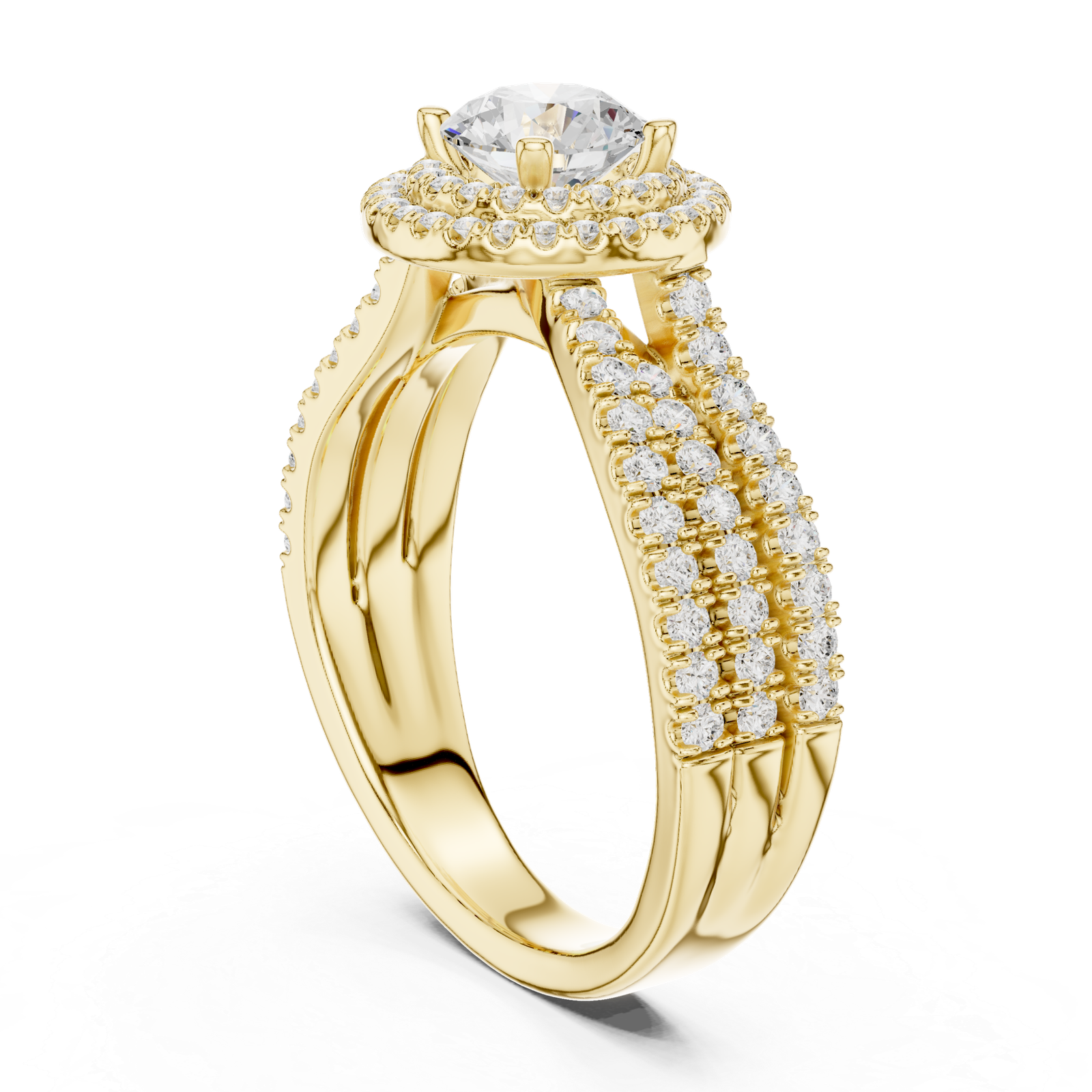 Round Halo Triple Row Ring