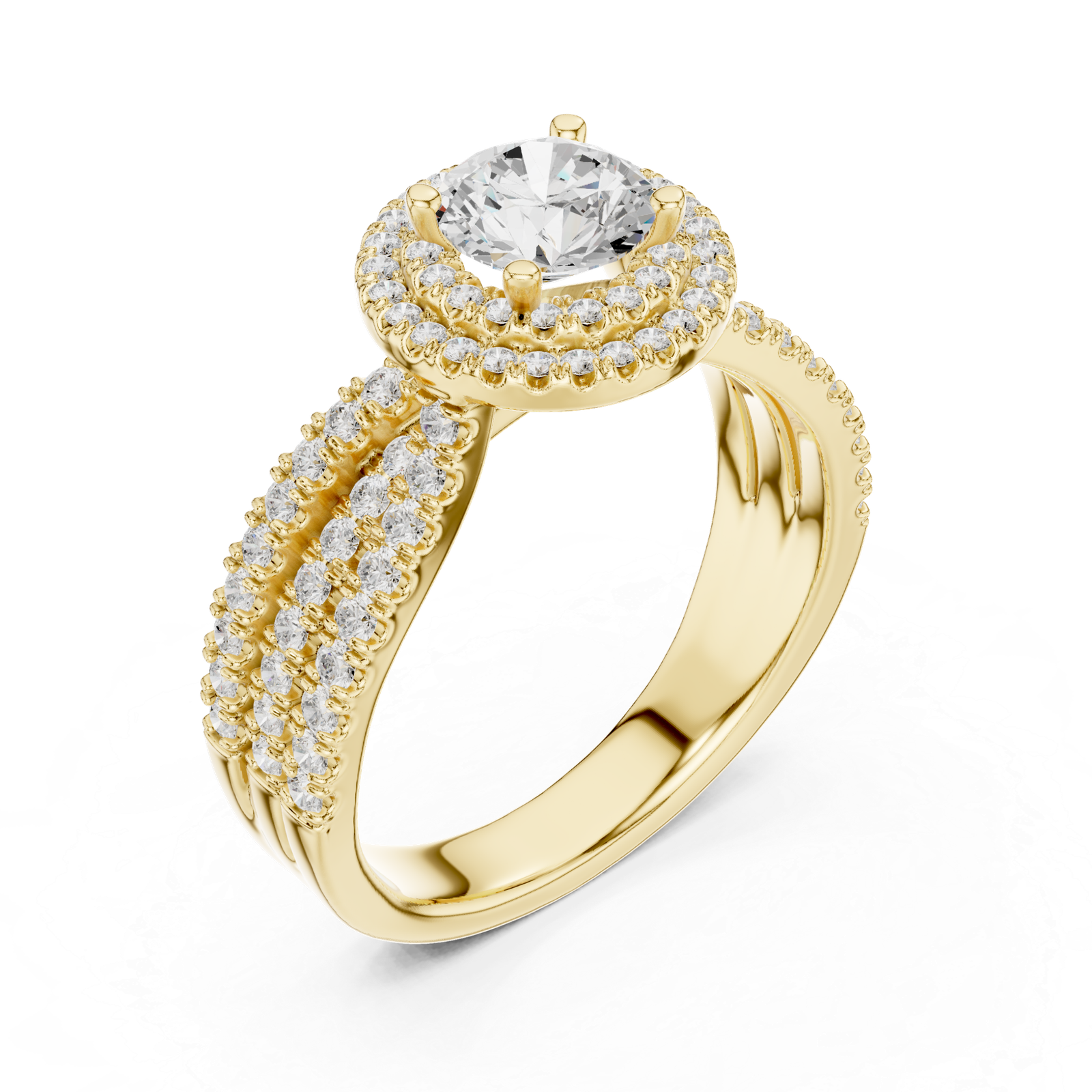 Round Halo Triple Row Ring