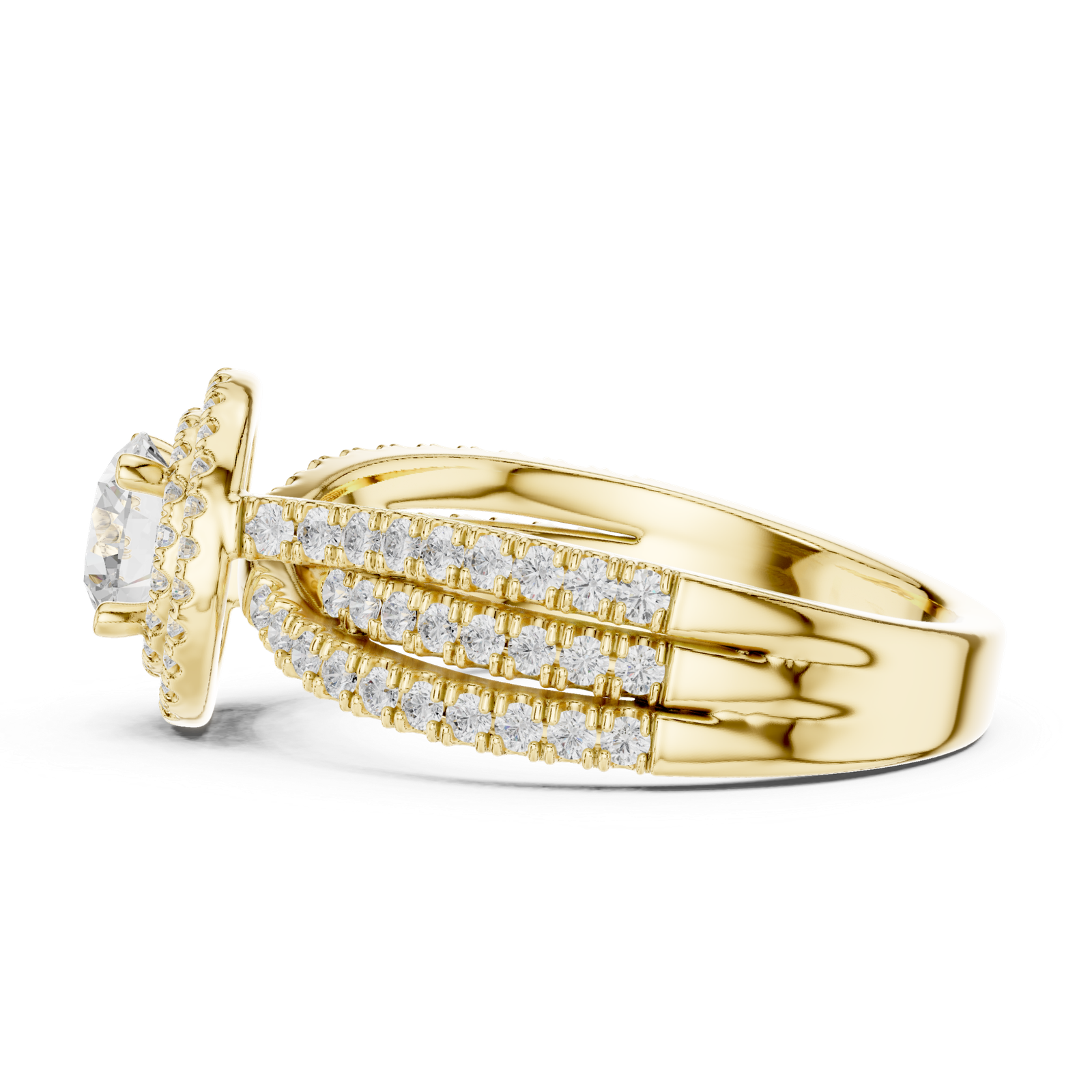 Round Halo Triple Row Ring