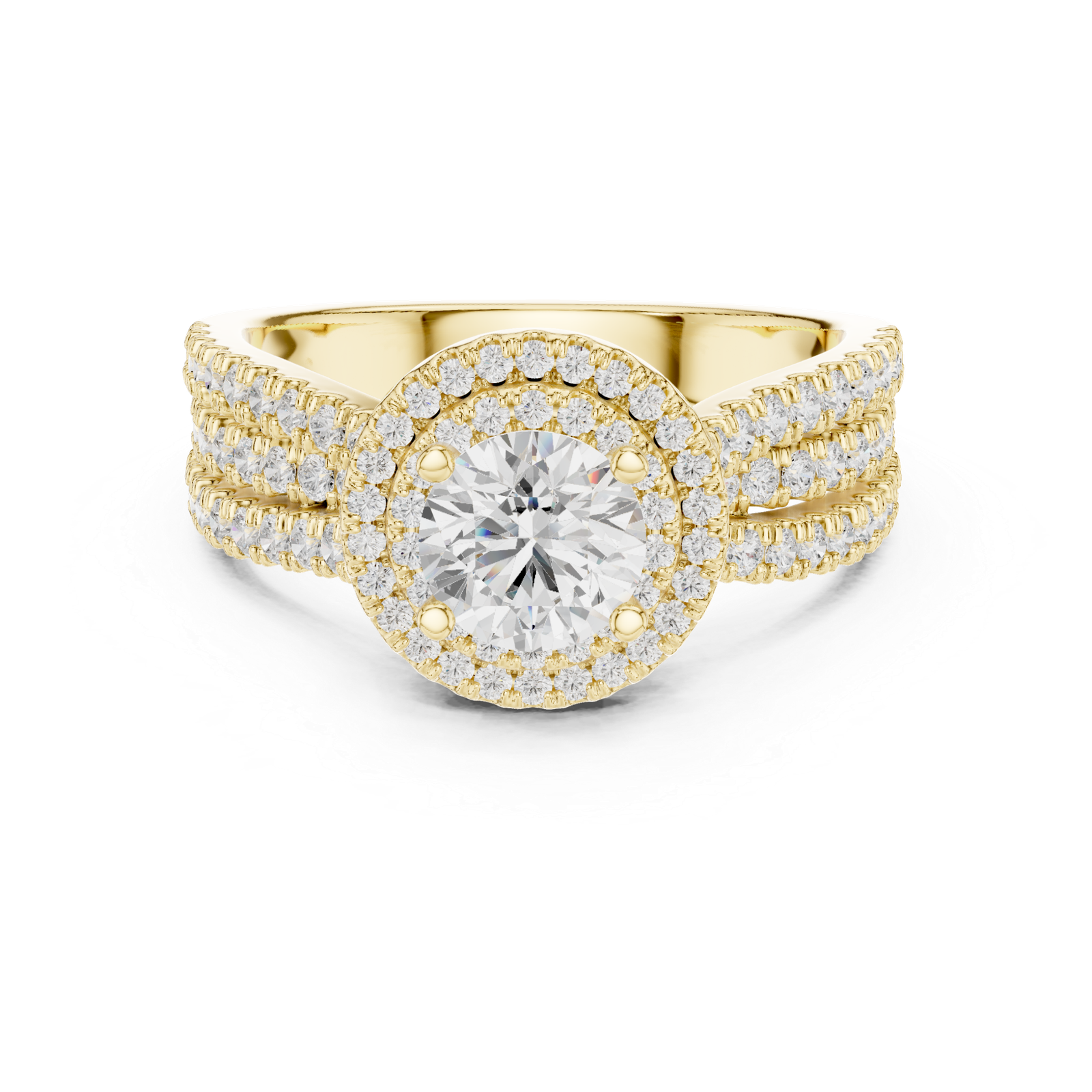 Round Halo Triple Row Ring