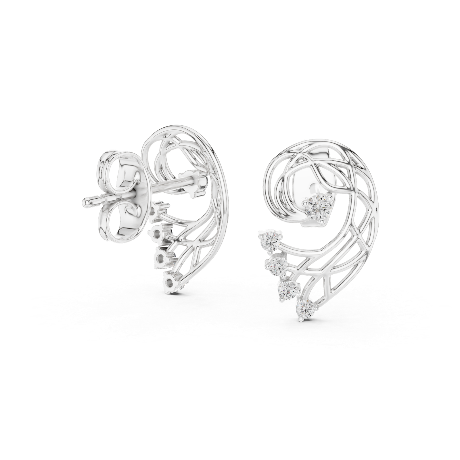 Aureole Open Leaf Diamond Ear Jackets Diamond Earrings