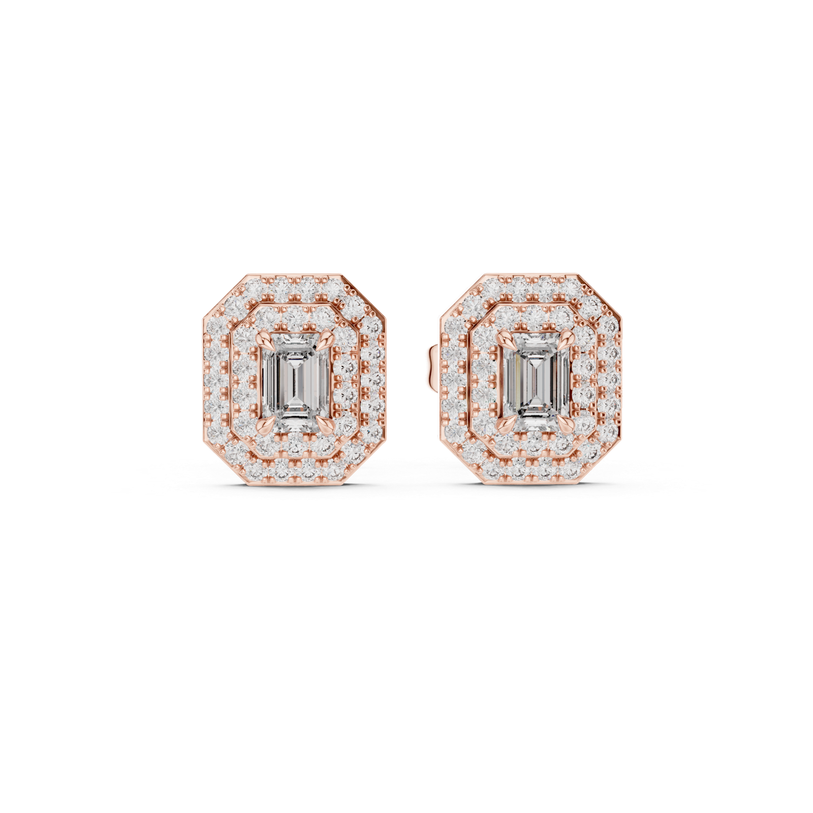 Éclat Emerald Halo Diamond Stud Earrings
