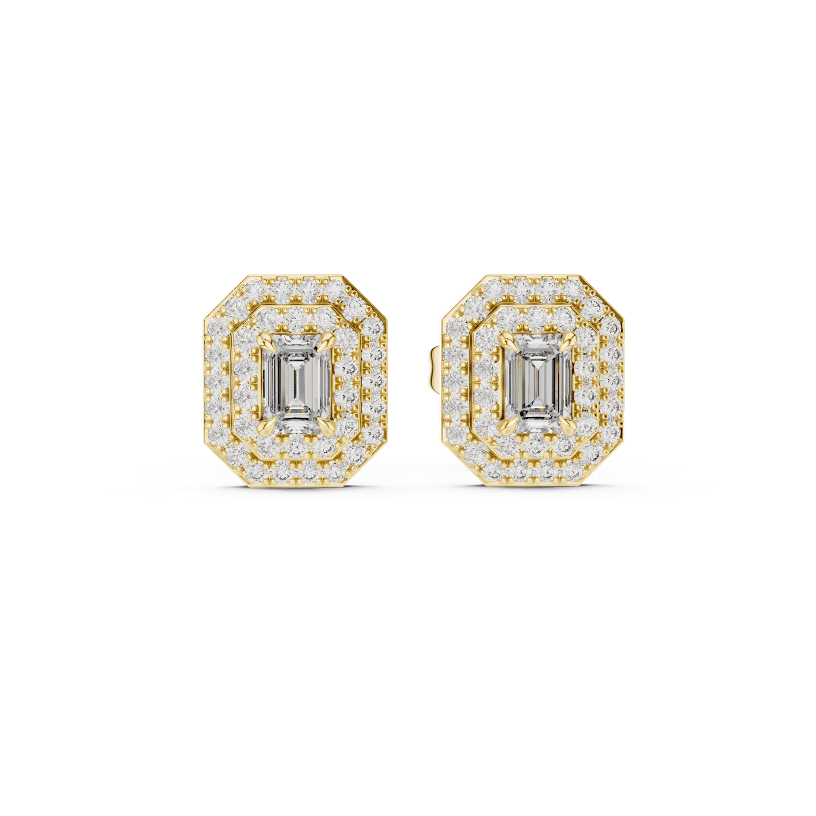 Éclat Emerald Halo Diamond Stud Earrings