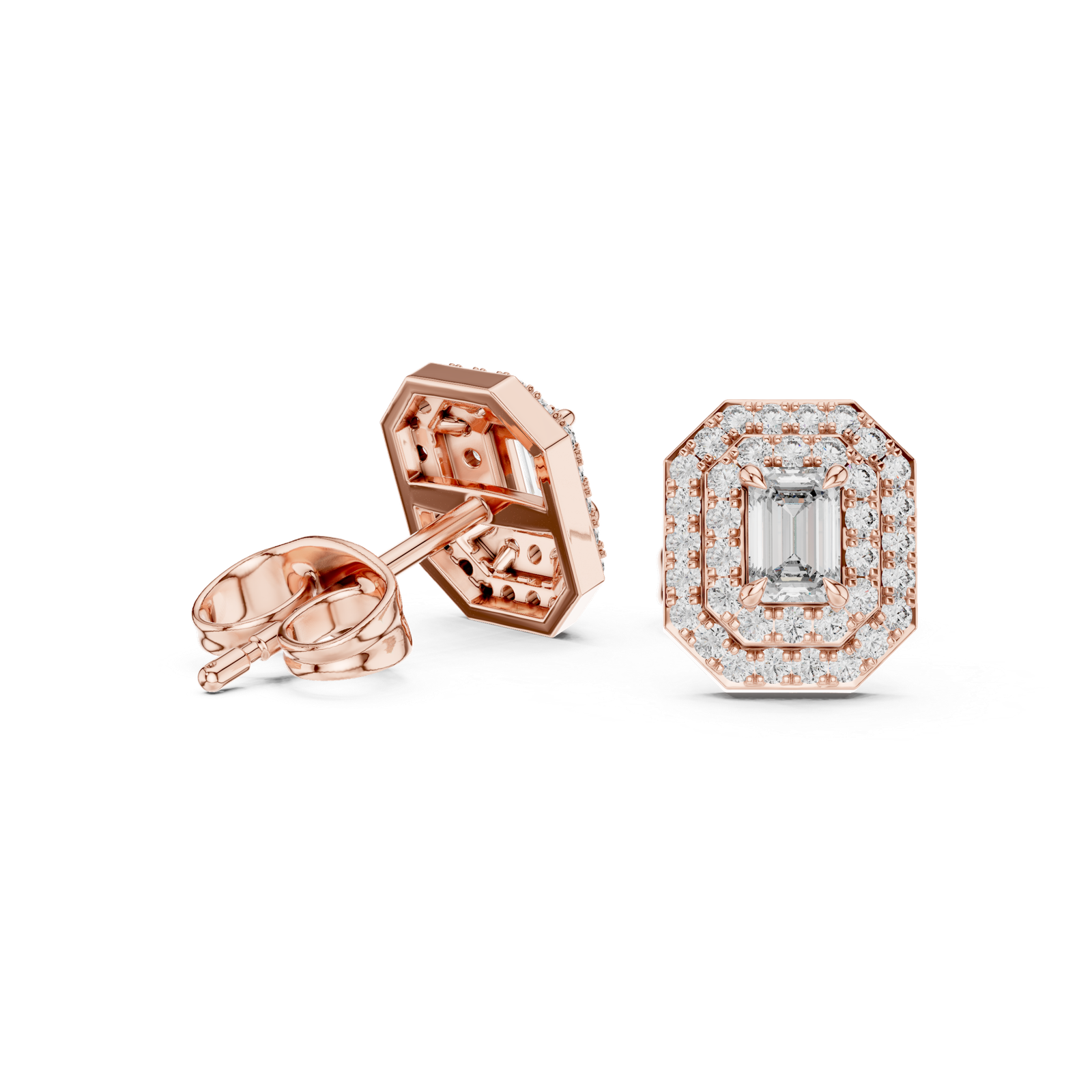 Éclat Emerald Halo Diamond Stud Earrings