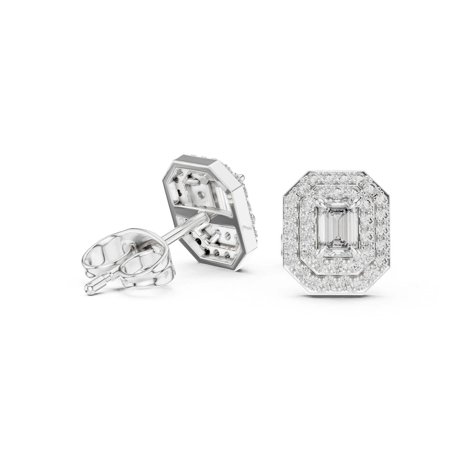 Éclat Emerald Halo Diamond Stud Earrings