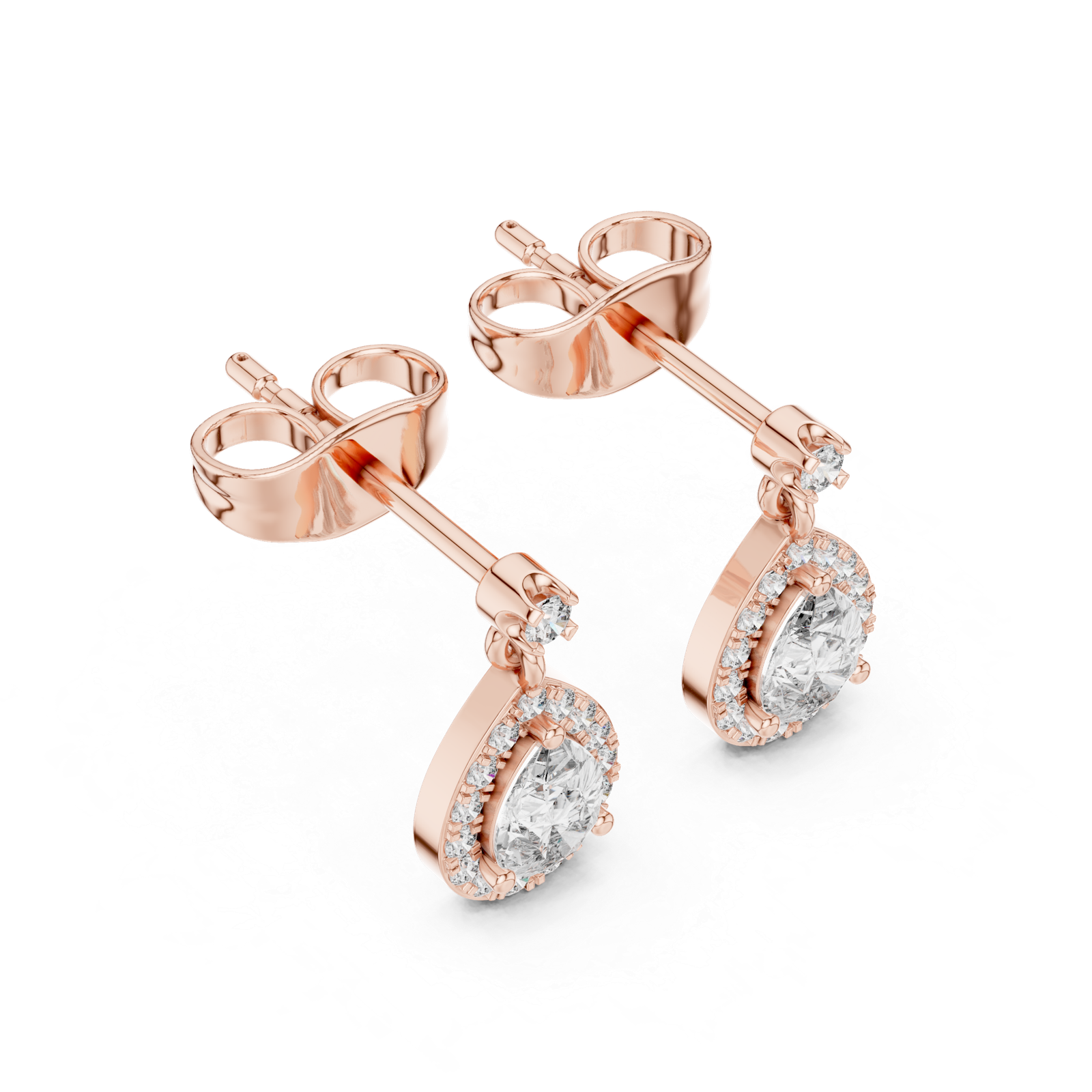 Celestia Pear Halo Diamond Drop Earrings