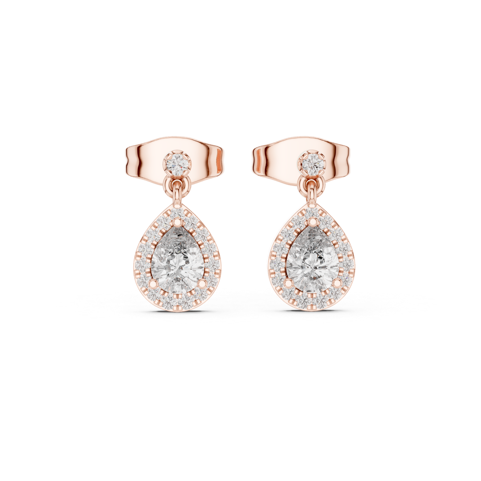 Celestia Pear Halo Diamond Drop Earrings