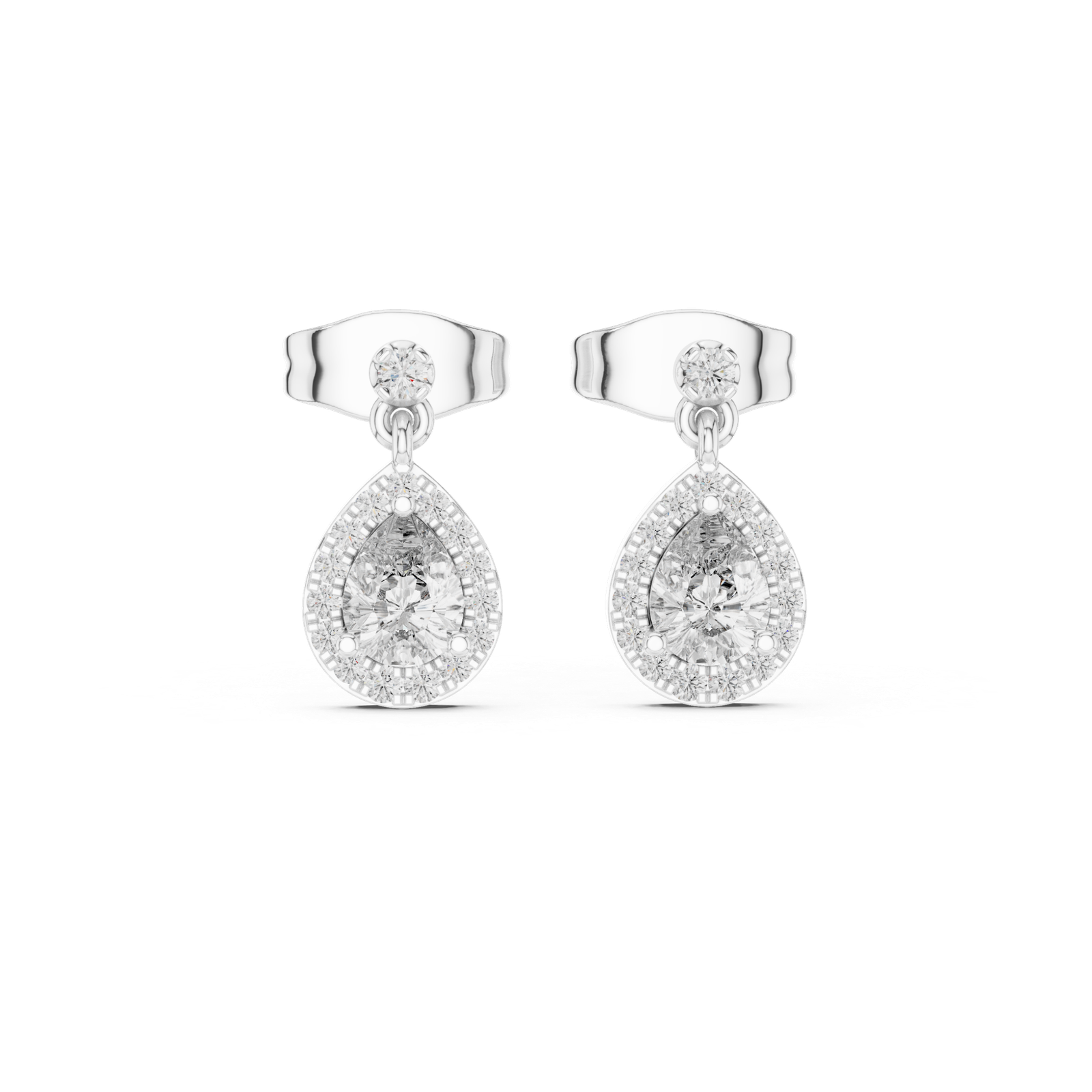 Celestia Pear Halo Diamond Drop Earrings