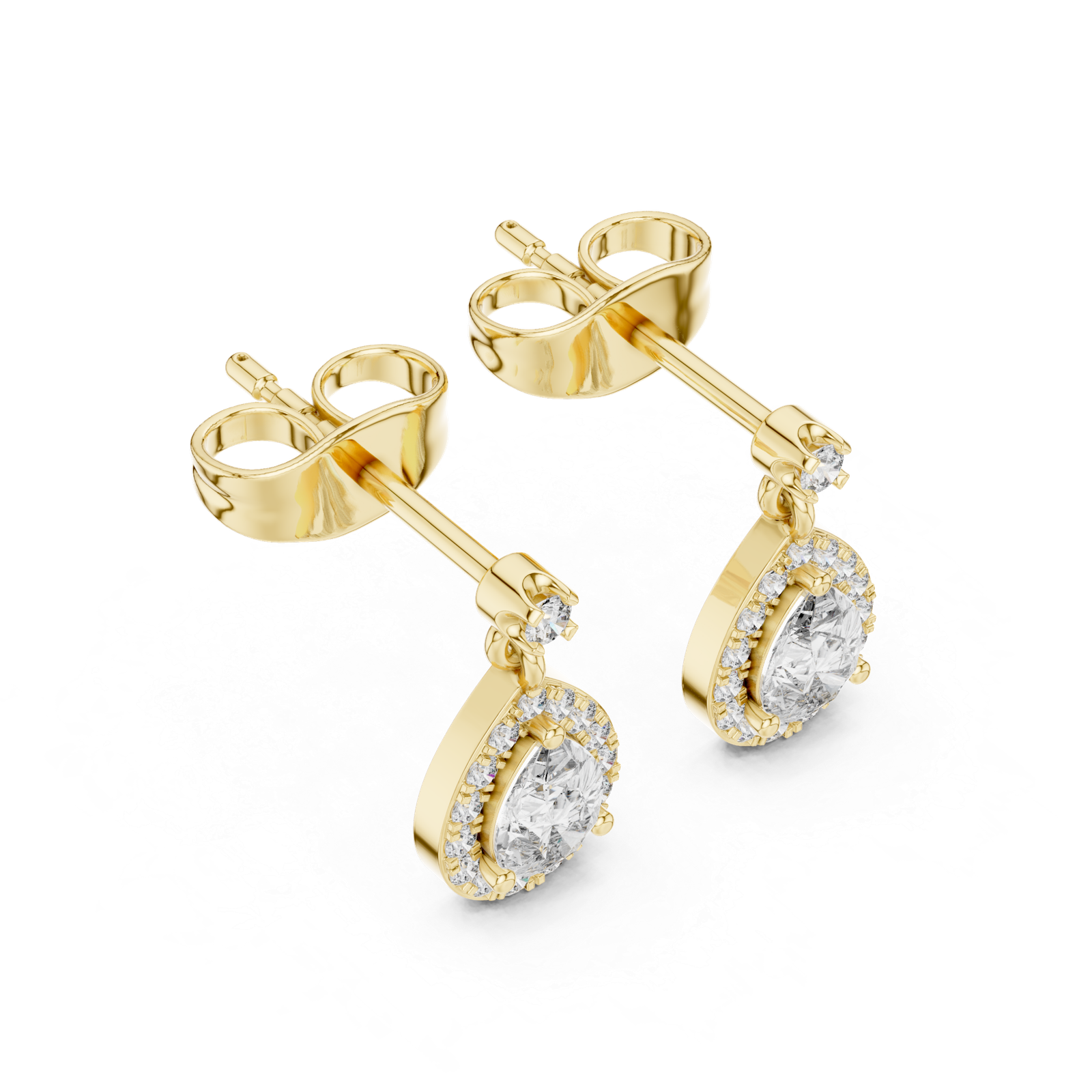 Celestia Pear Halo Diamond Drop Earrings