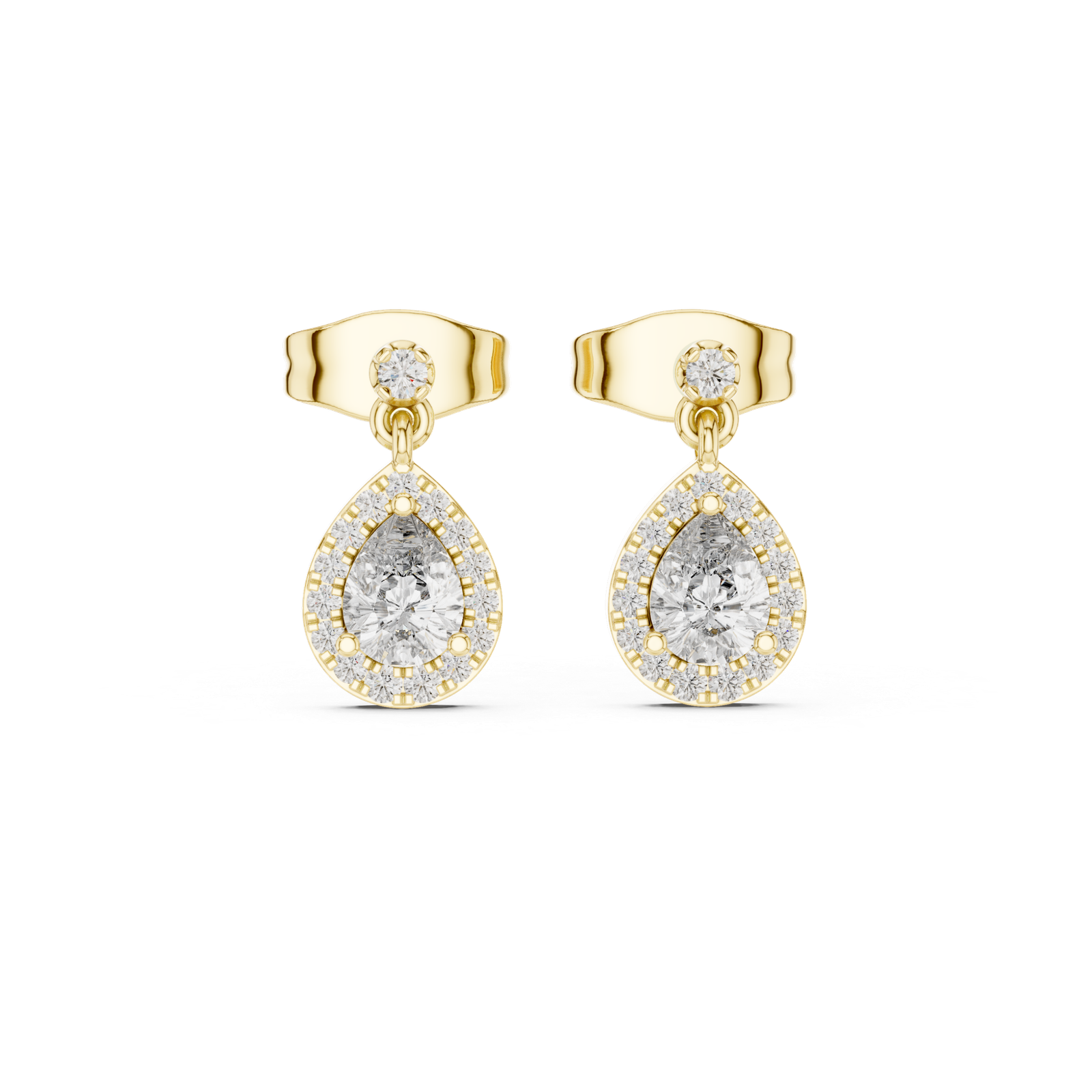 Celestia Pear Halo Diamond Drop Earrings