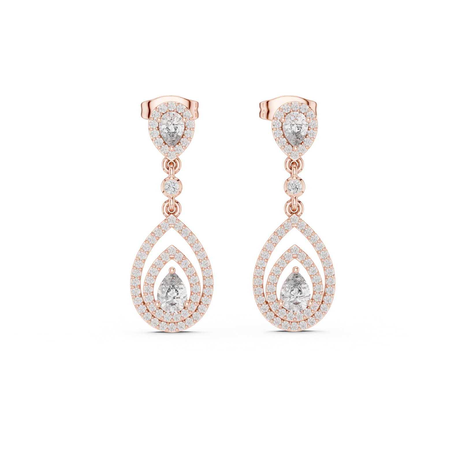 Solara Pear Double Halo Diamond Earrings