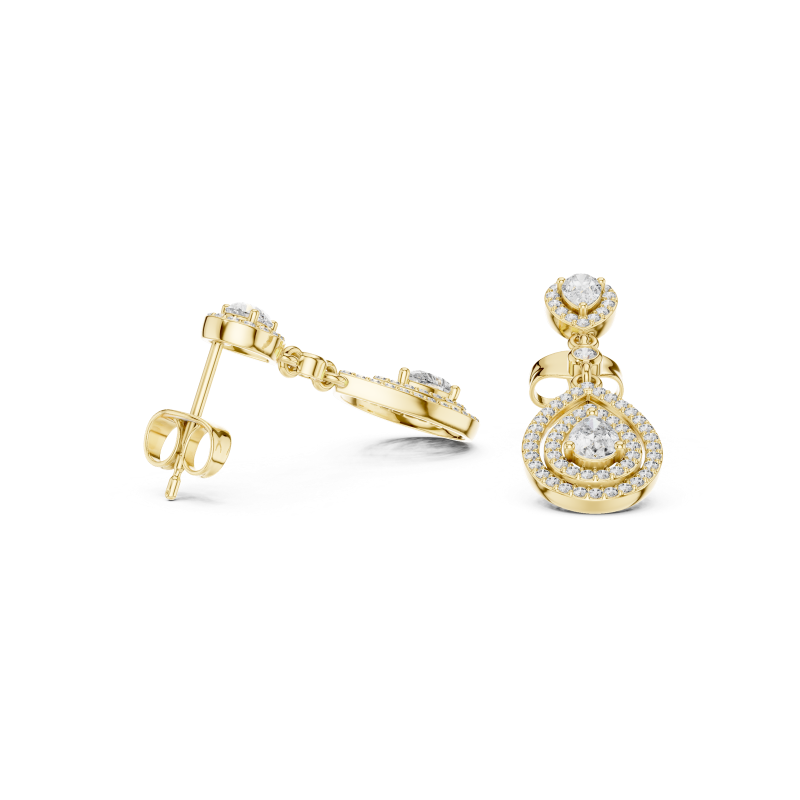 Solara Pear Double Halo Diamond Earrings