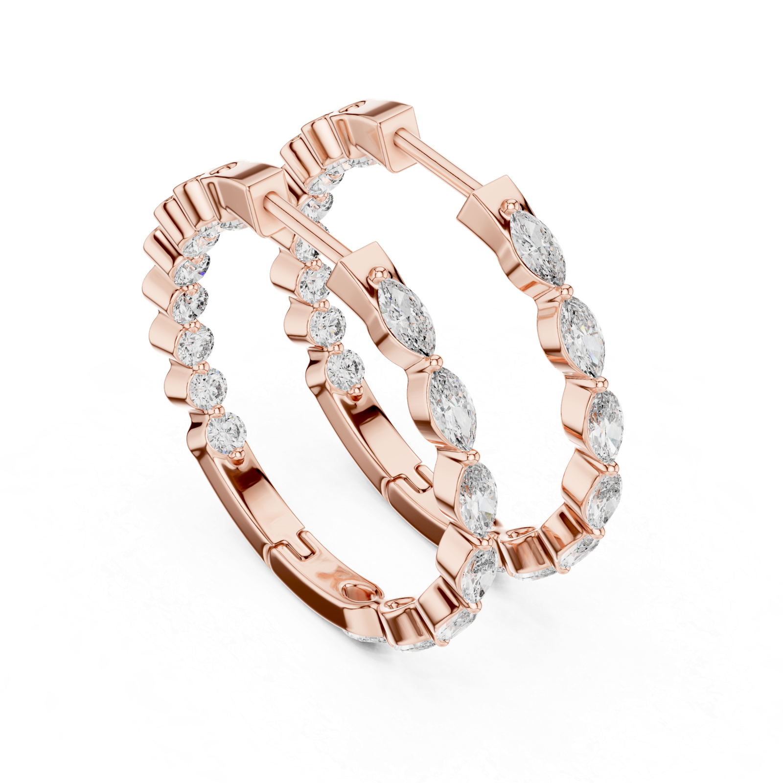 Neroli Marquise Round Diamond Hoop Diamond Earrings