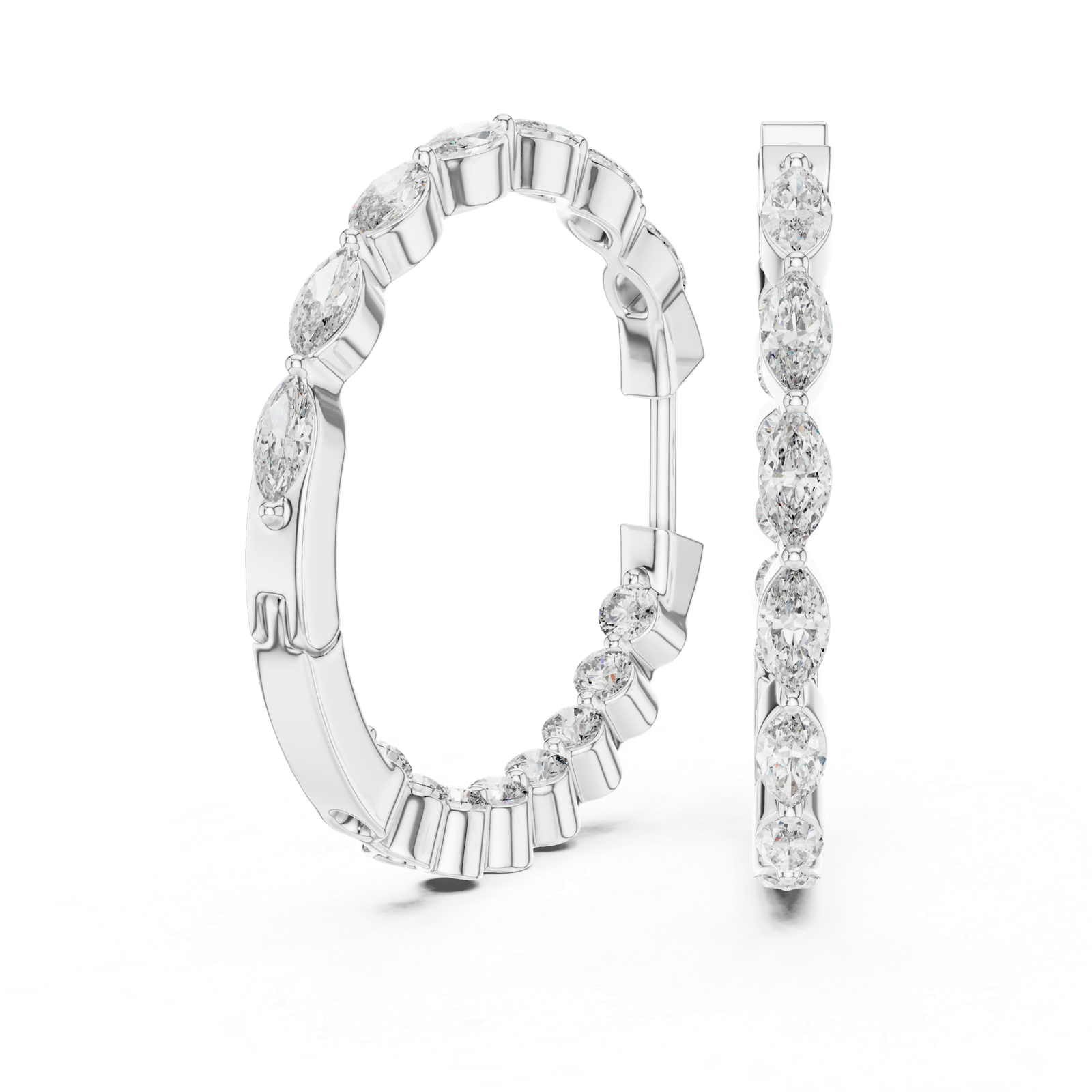 Neroli Marquise Round Diamond Hoop Diamond Earrings