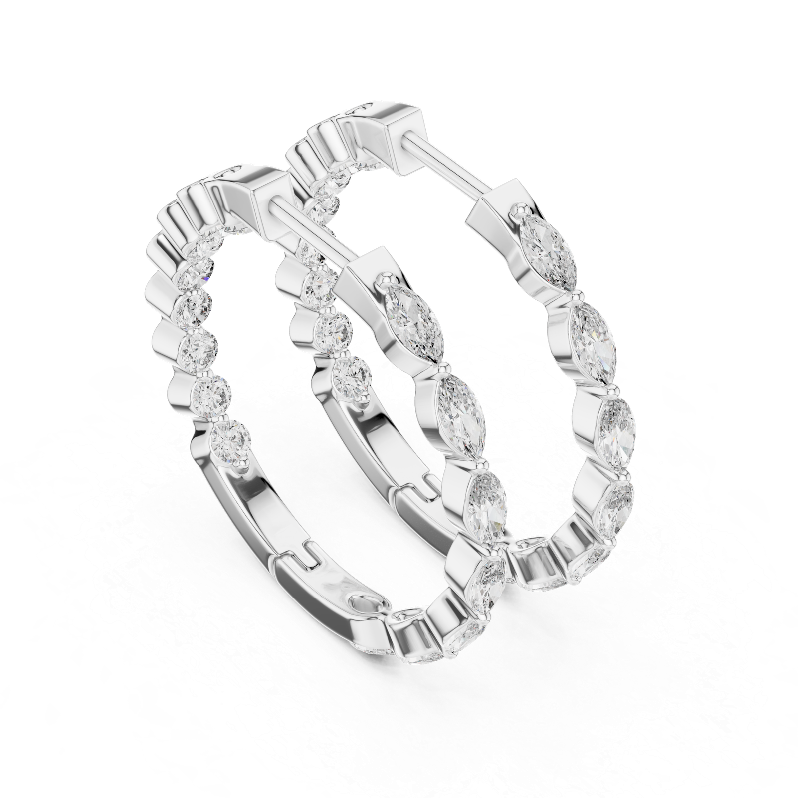 Neroli Marquise Round Diamond Hoop Diamond Earrings