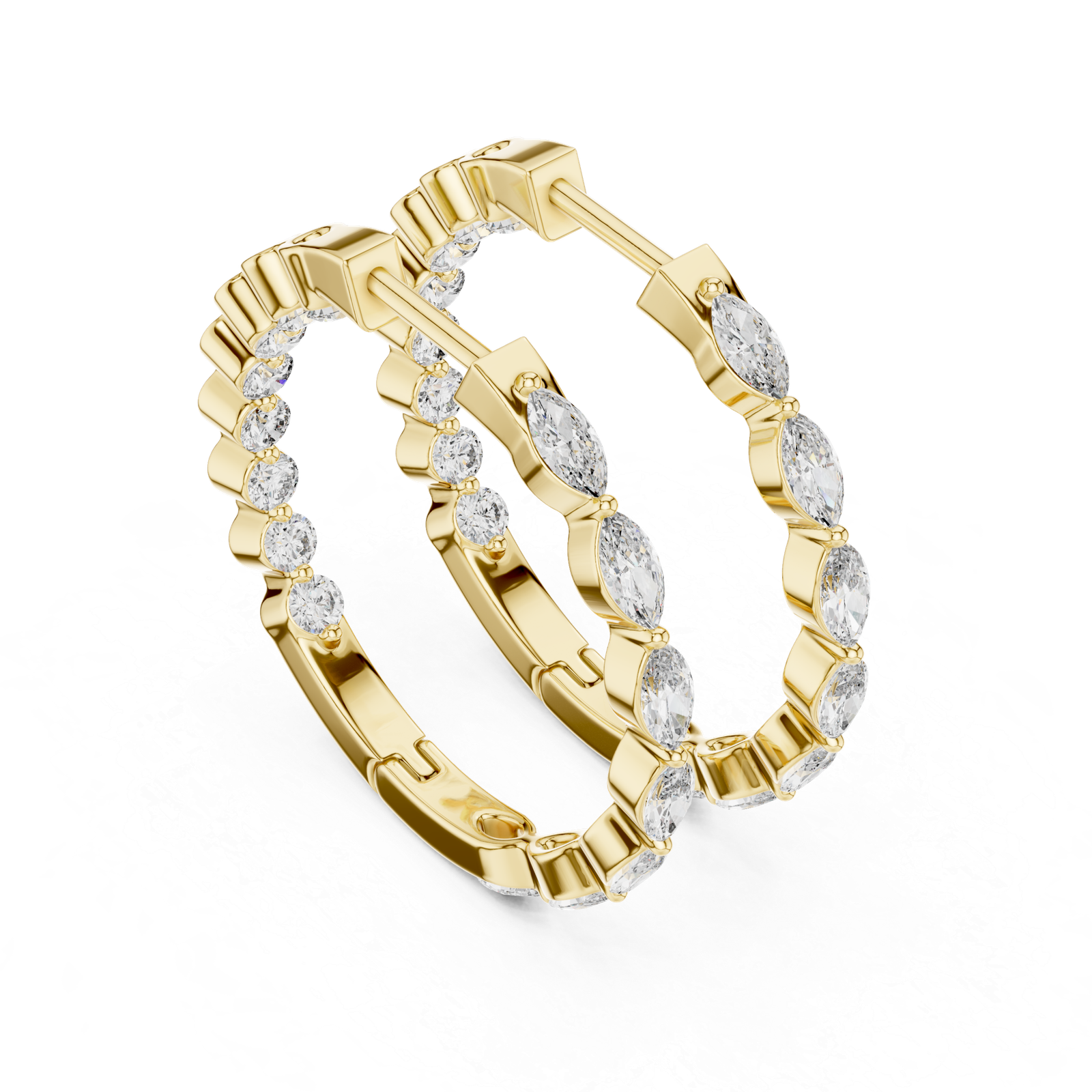 Neroli Marquise Round Diamond Hoop Diamond Earrings