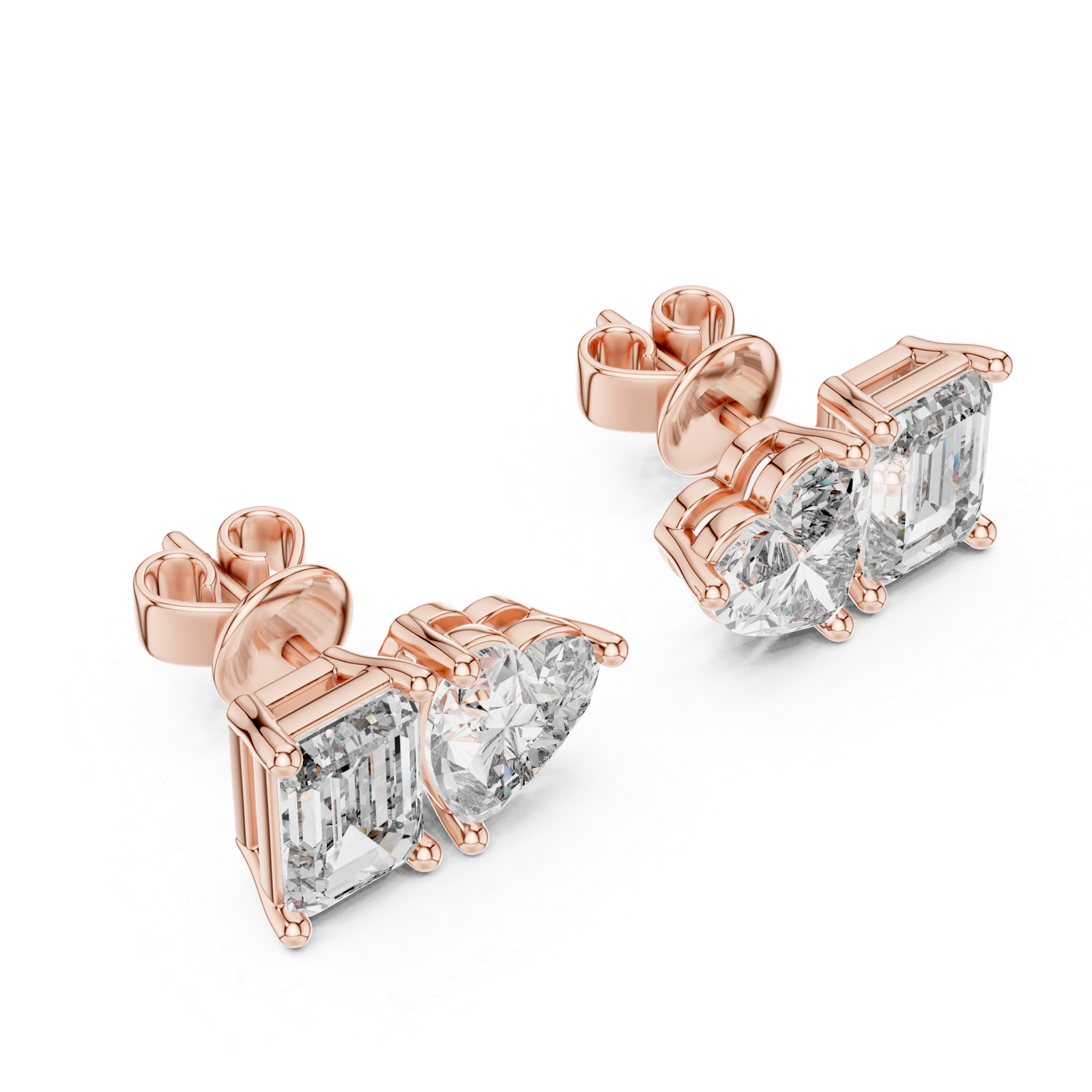 Leora Heart Emerald Diamond Stud Earrings