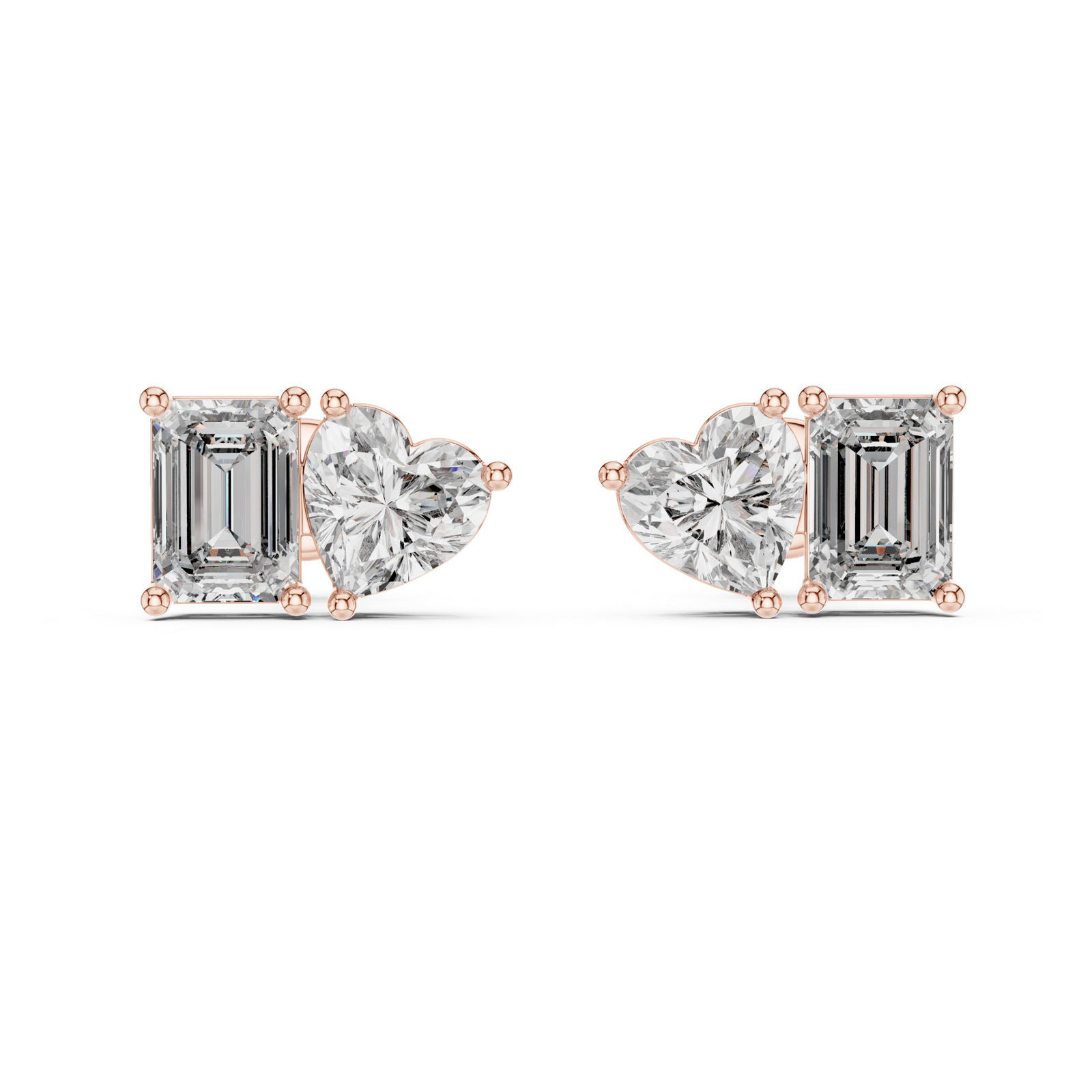 Leora Heart Emerald Diamond Stud Earrings