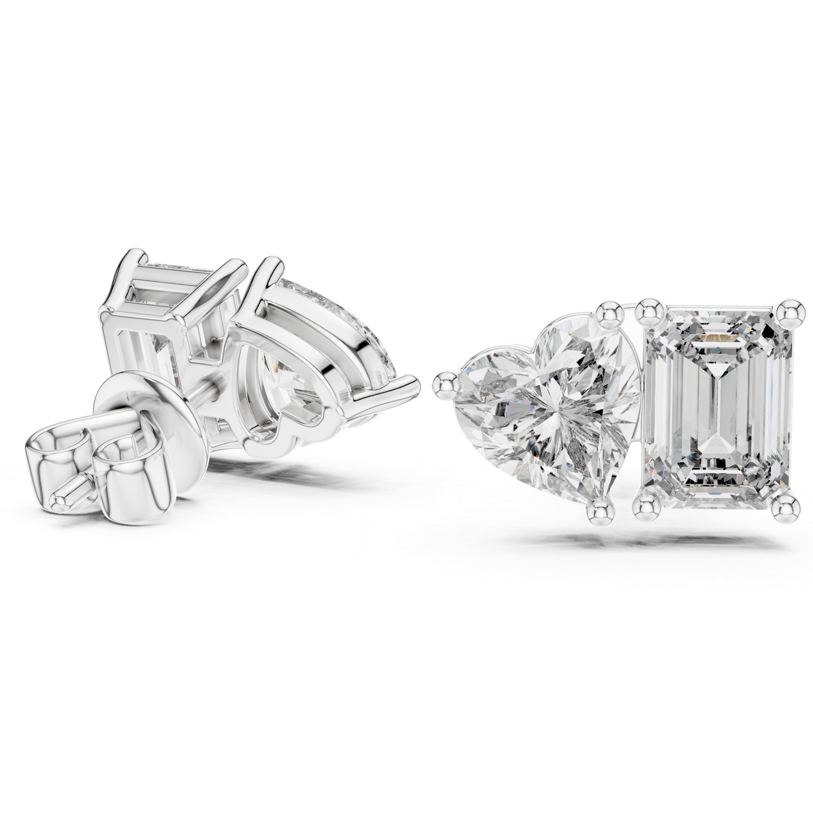 Leora Heart Emerald Diamond Stud Earrings