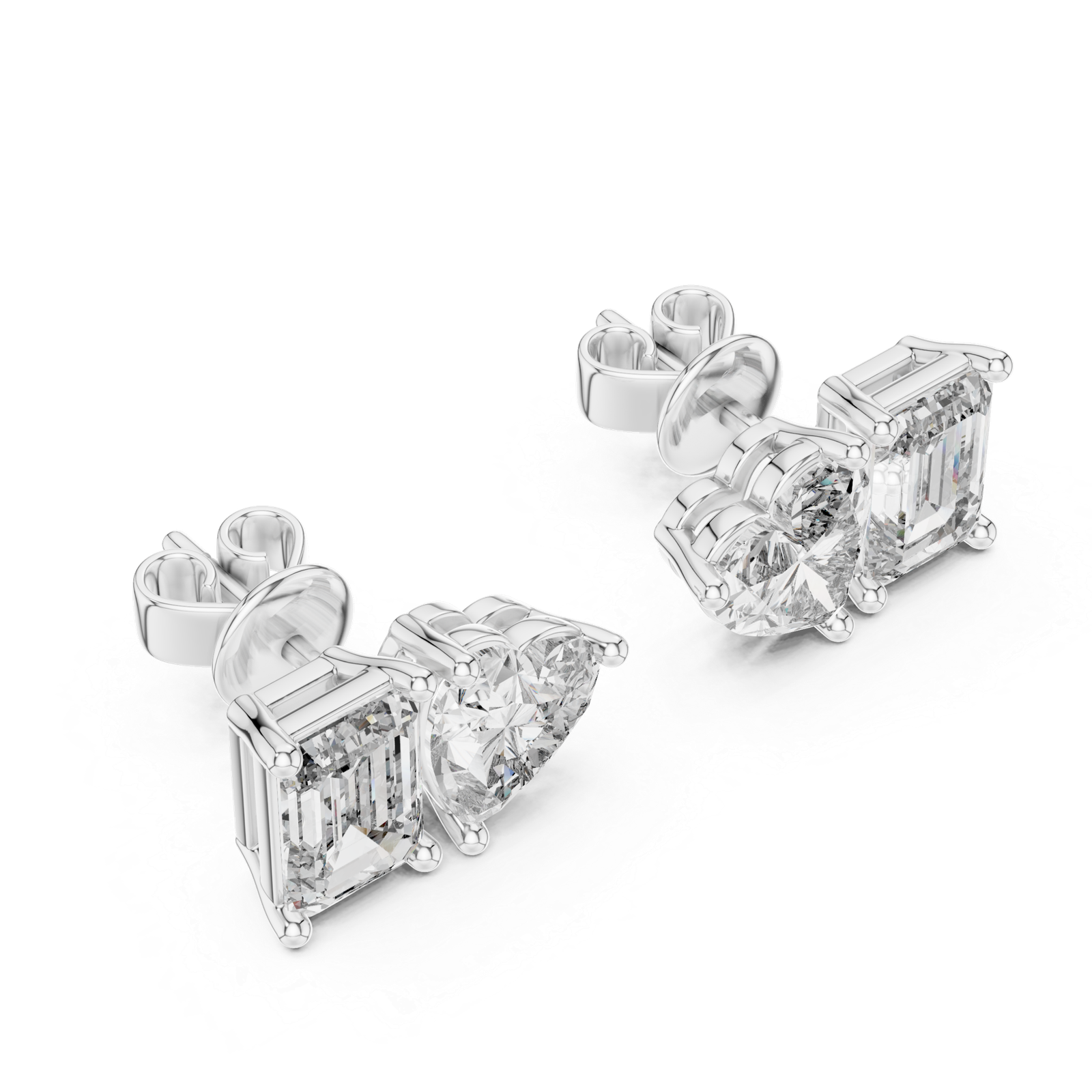 Leora Heart Emerald Diamond Stud Earrings