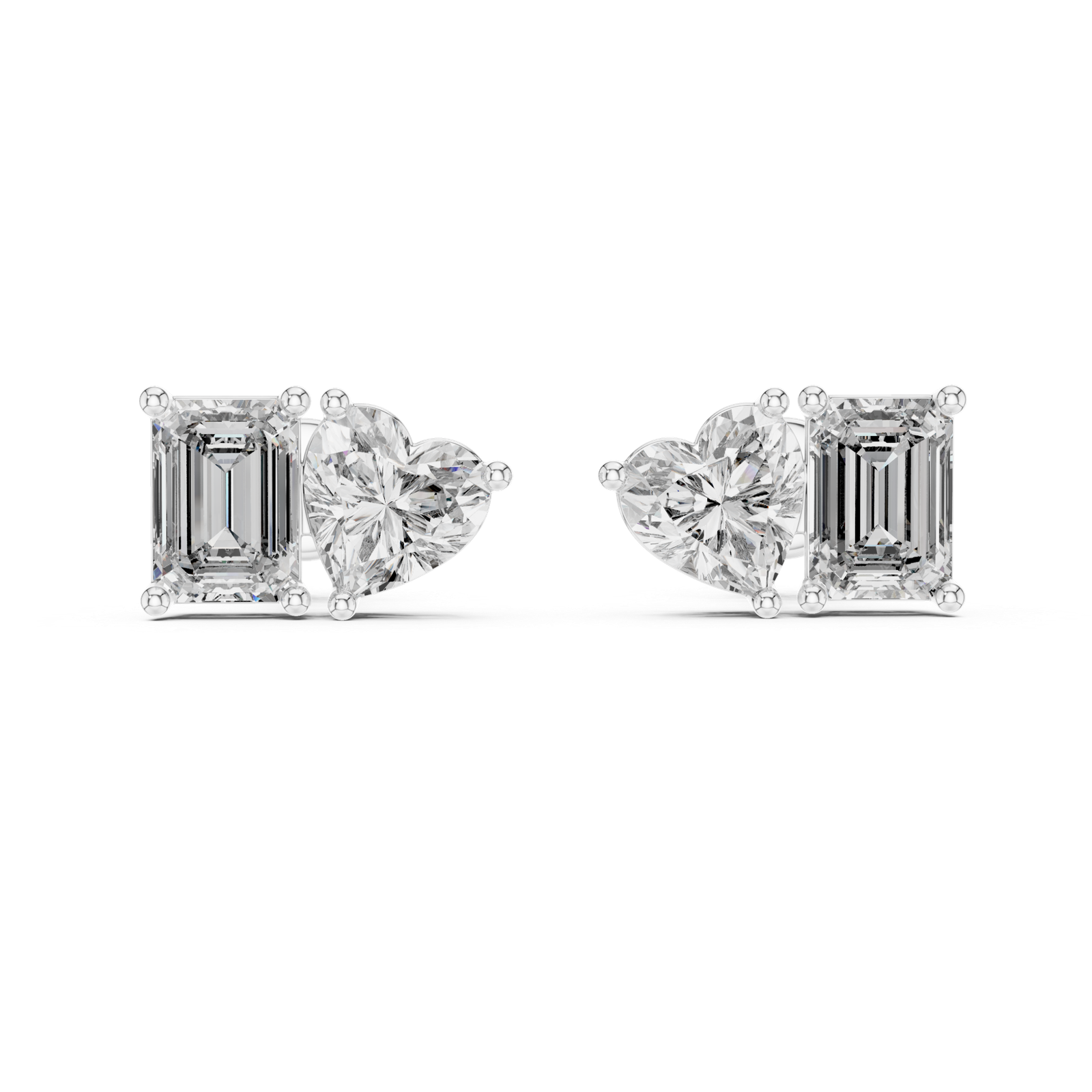 Leora Heart Emerald Diamond Stud Earrings