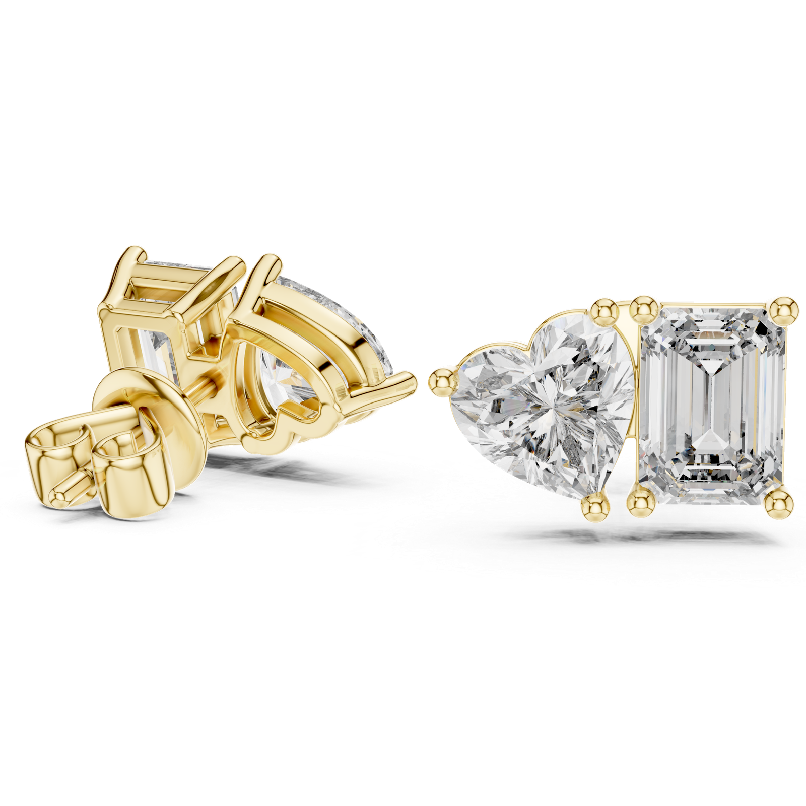 Leora Heart Emerald Diamond Stud Earrings