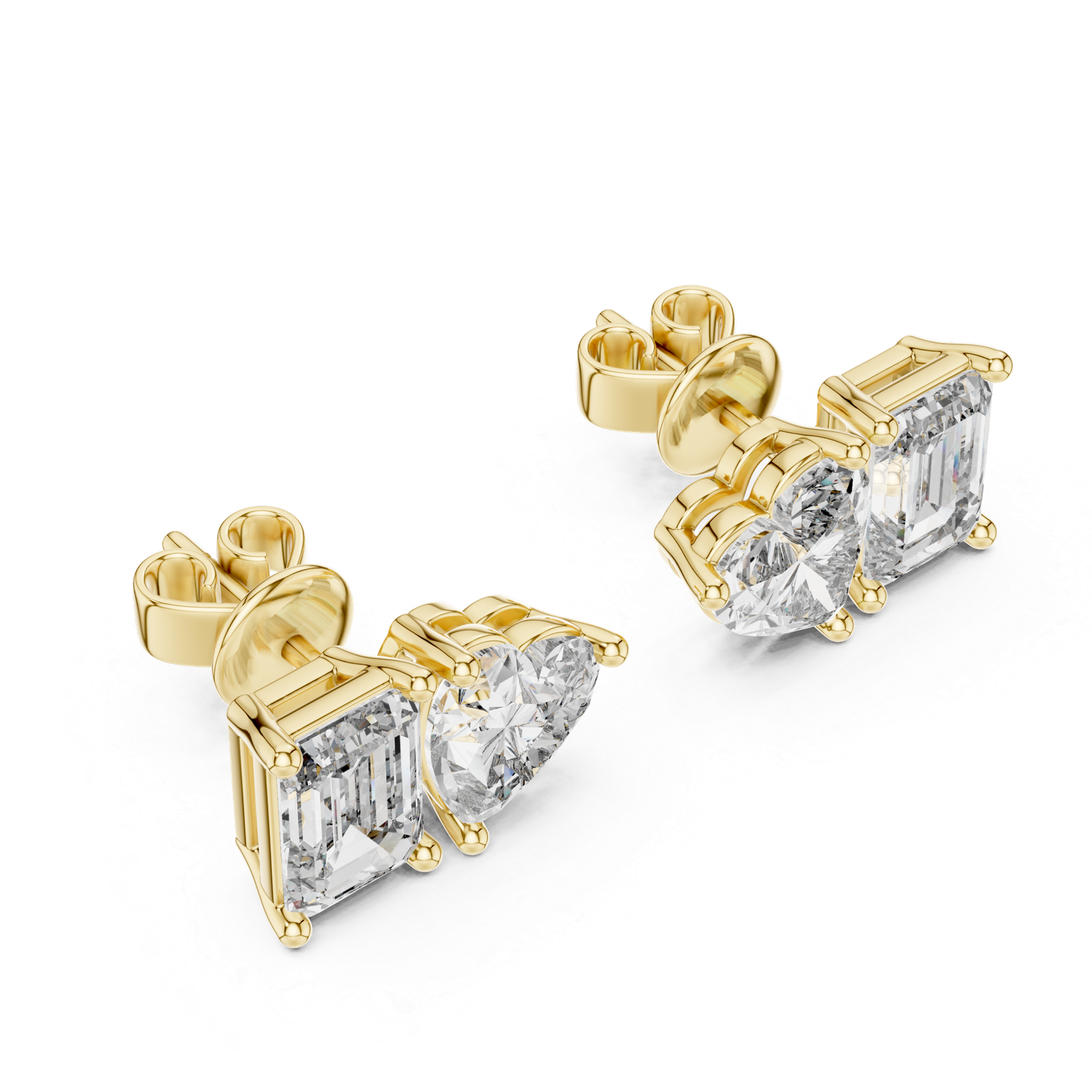 Leora Heart Emerald Diamond Stud Earrings