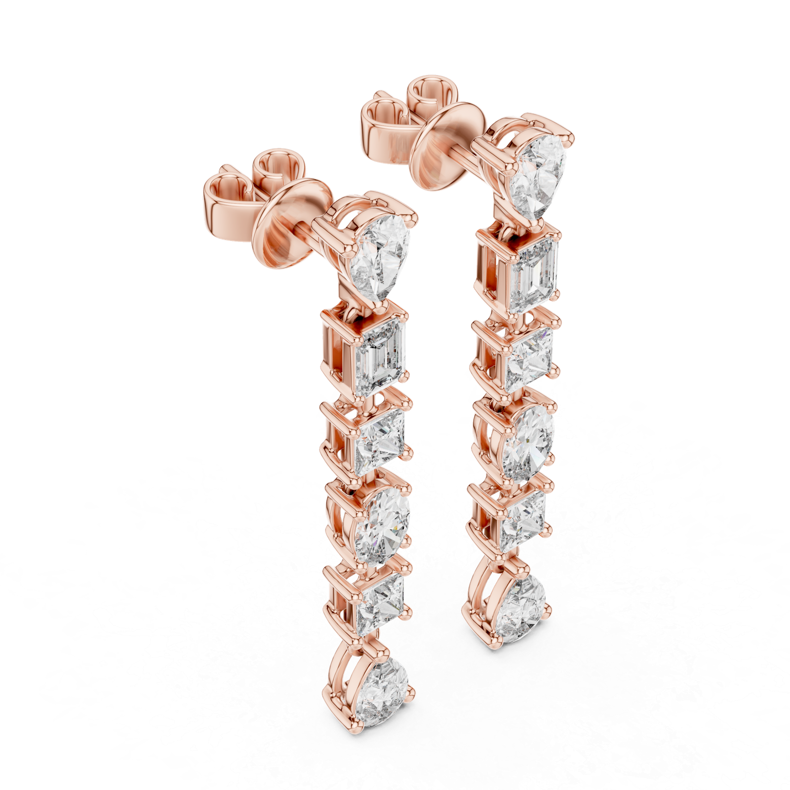 Orla Mixed Cut Linear Diamond Drops Diamond Earrings